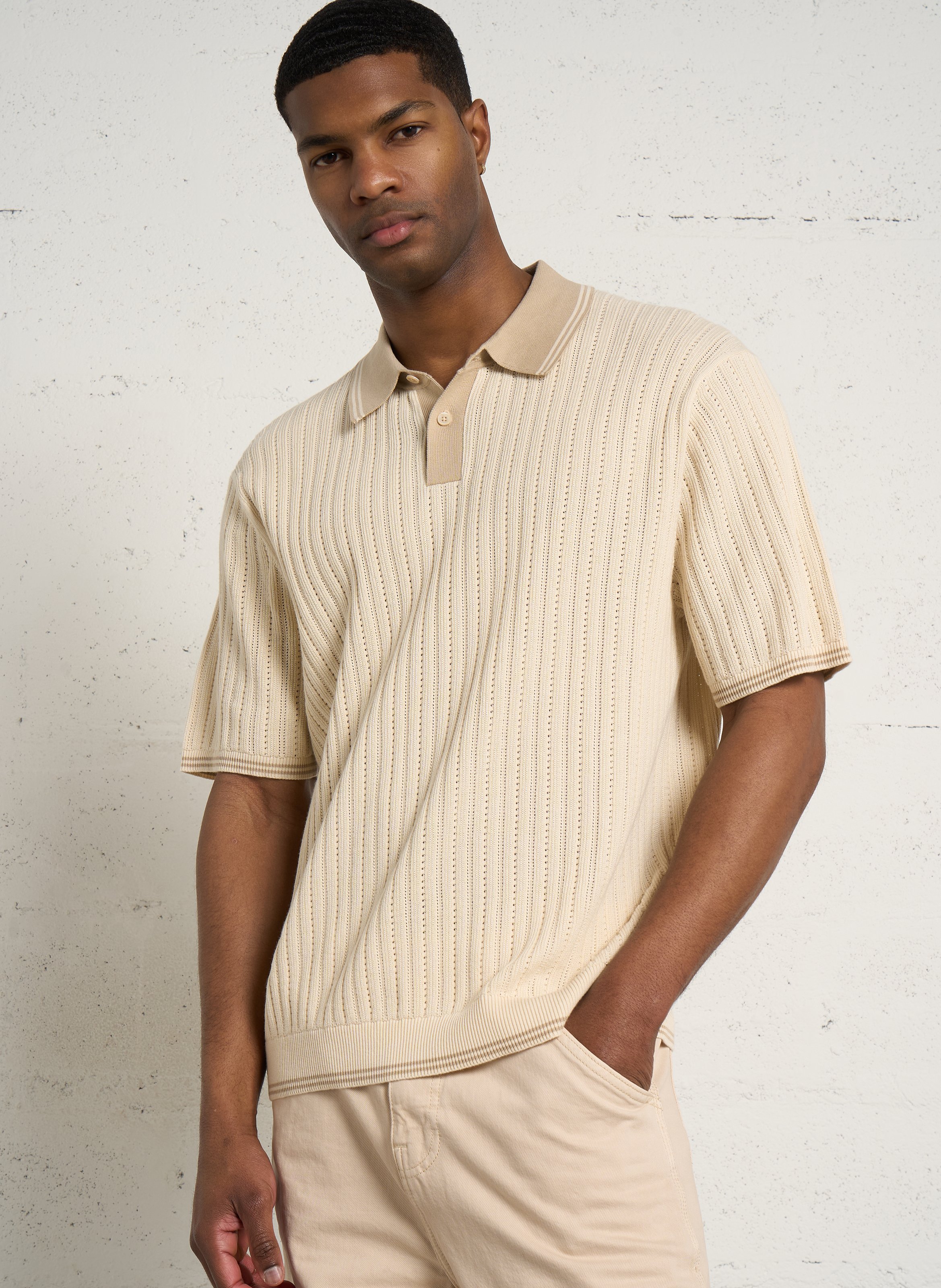 Straight knit polo in organic cotton - Look 1