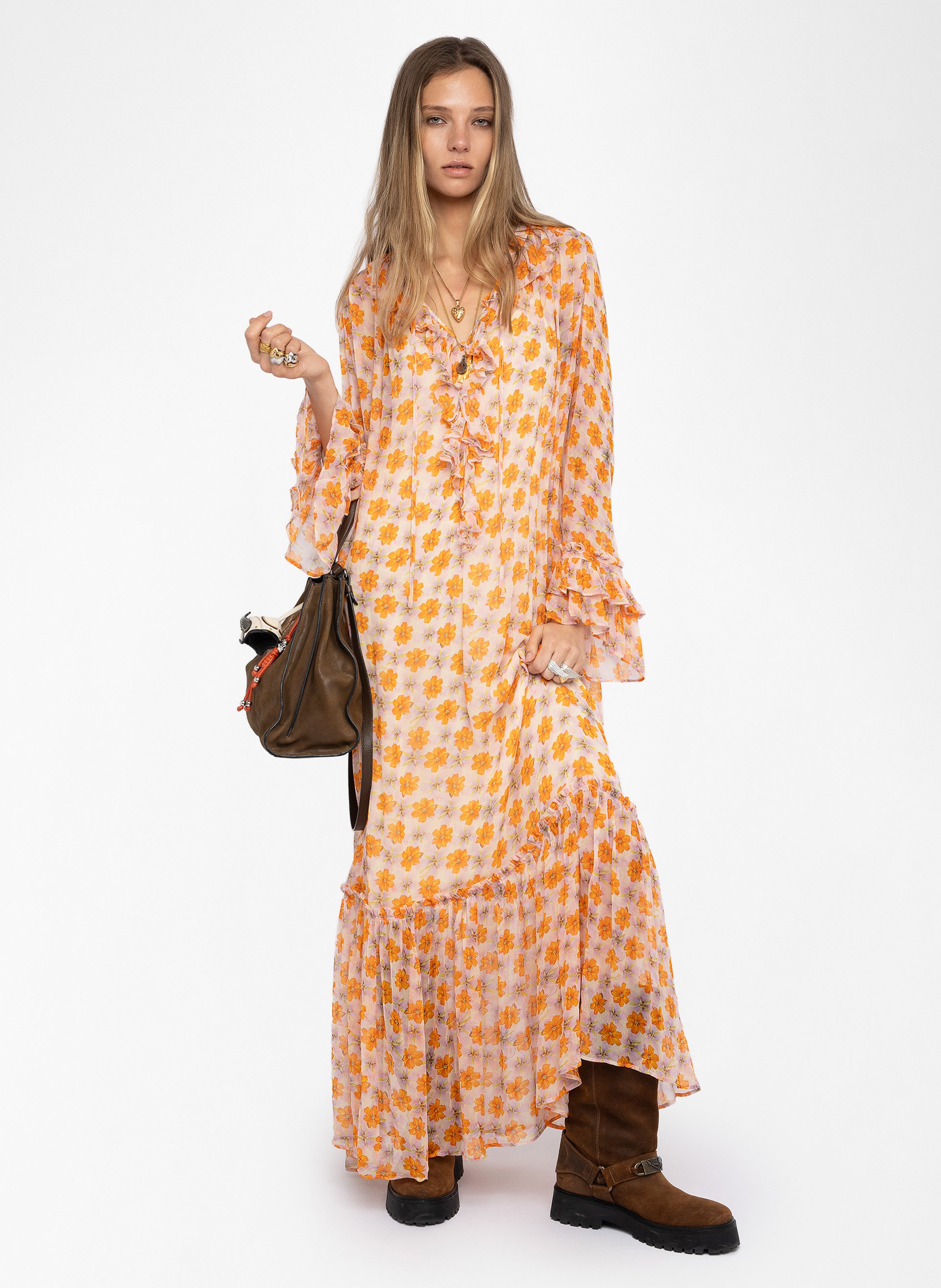 Bedrucktes Kleid mit V-Ausschnitt ZADIG&VOLTAIRE Beige