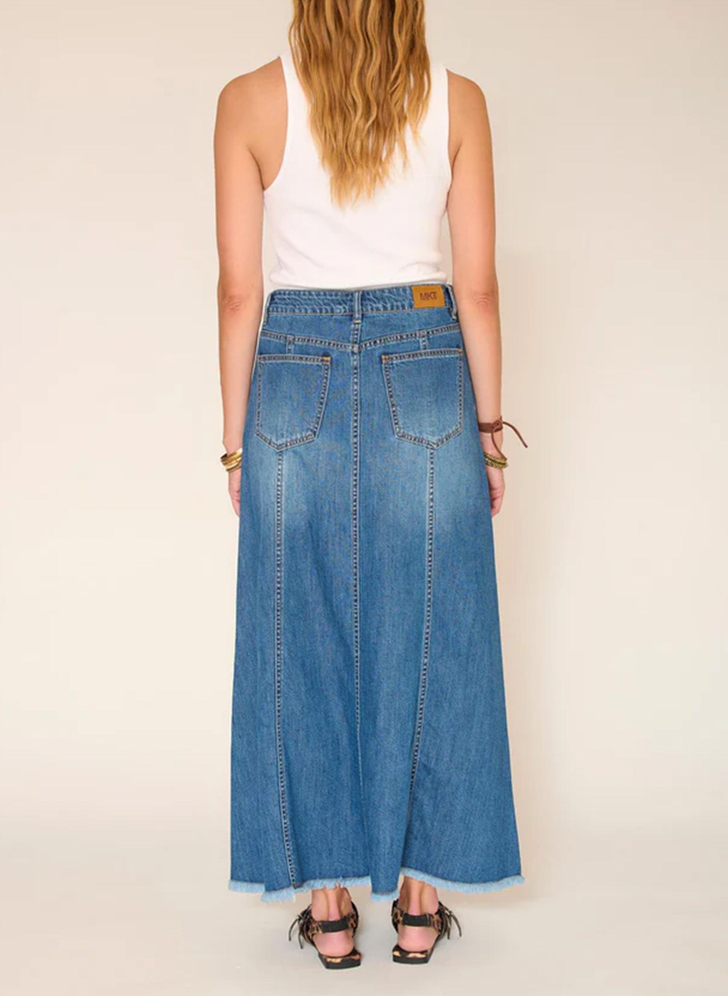 Jupe longue évasée en coton mélangé MKT Bleu