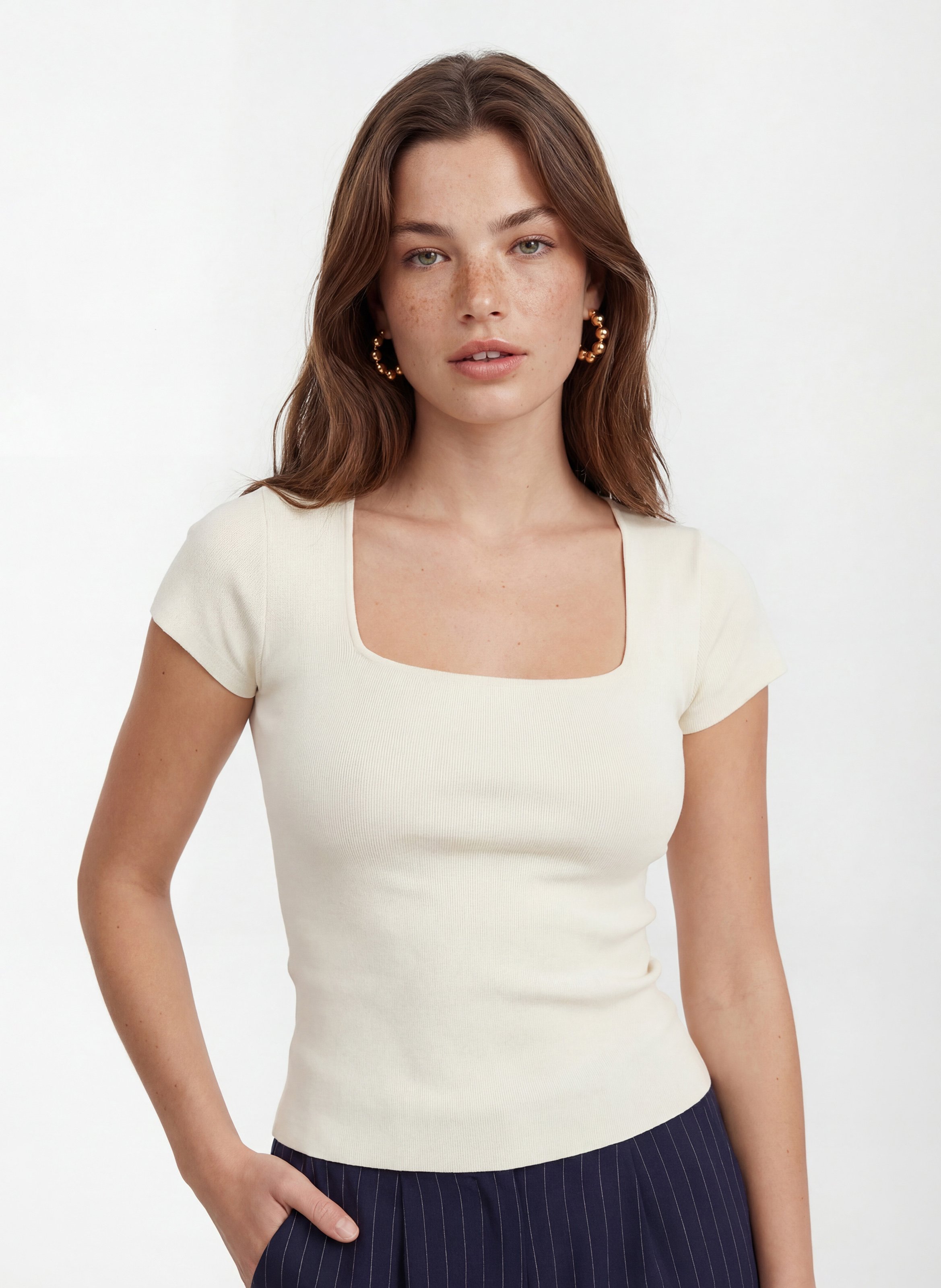 Top aus Baumwoll-Mix mit eckigem Ausschnitt KOOKAI Weiss