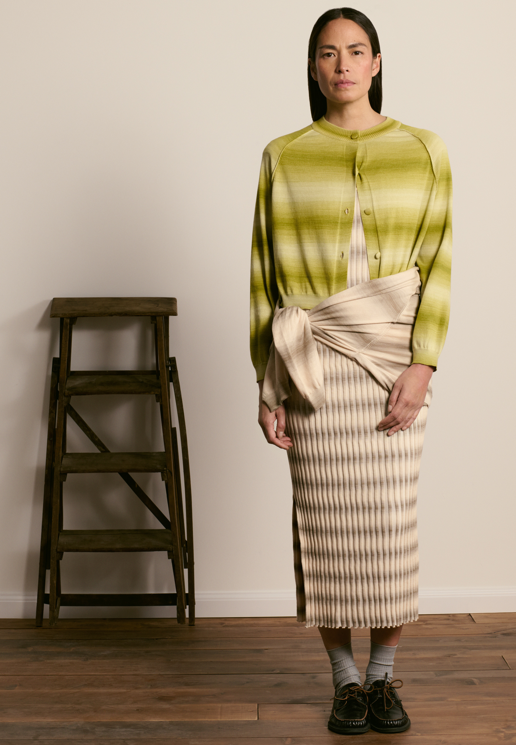 Cardigan à rayures en coton MAISON MONTAGUT Vert