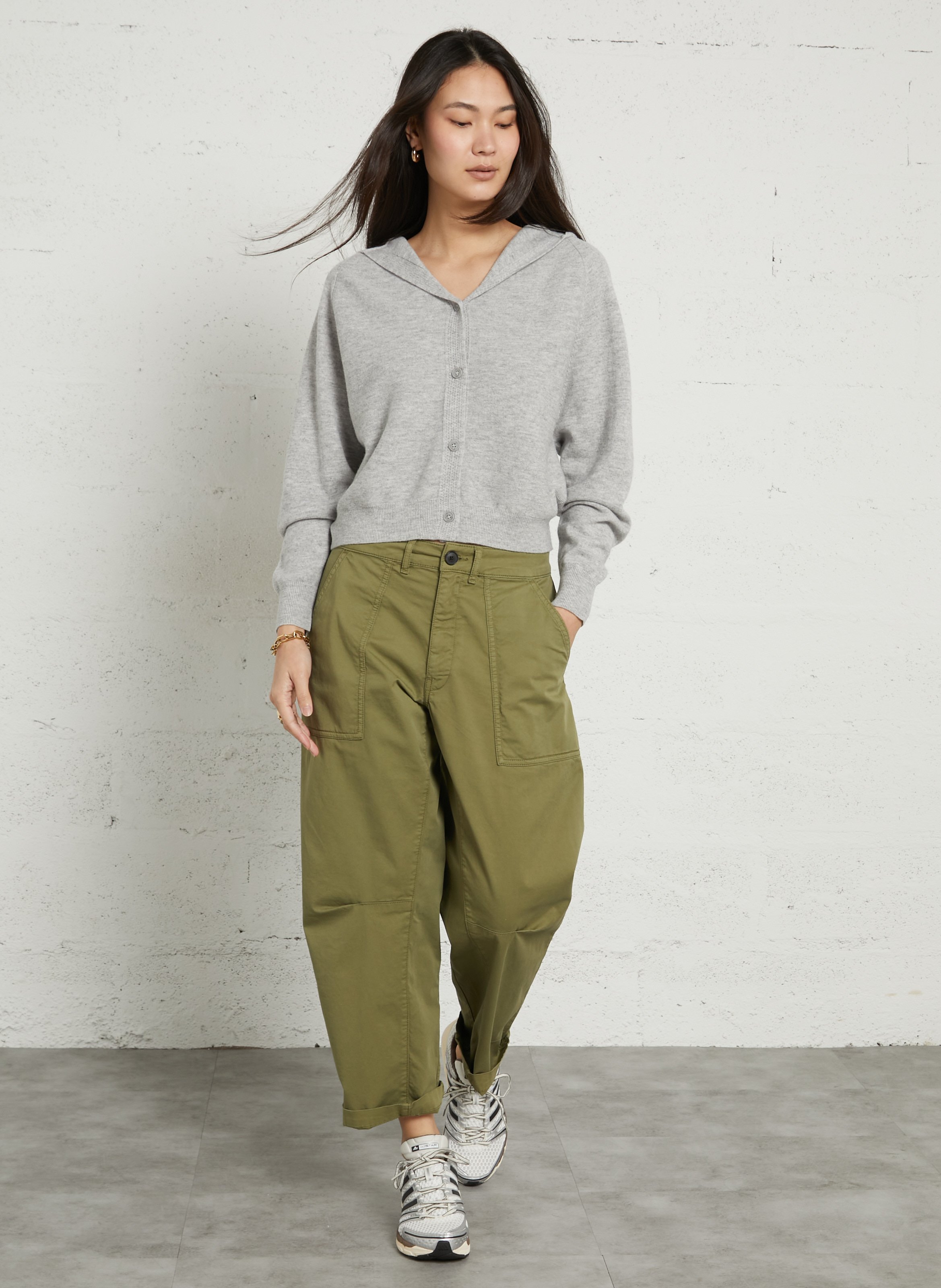 Short Oversized Wool Hooded Vest BERENICE Grey