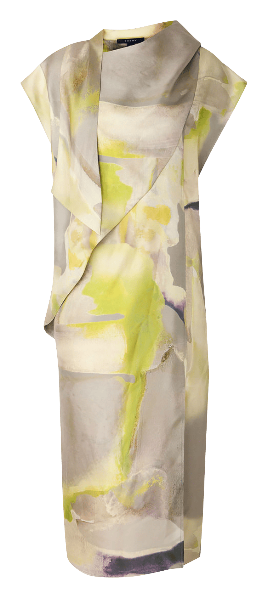 Midi-jurk met zijden sjaalprint SOEUR Geel
