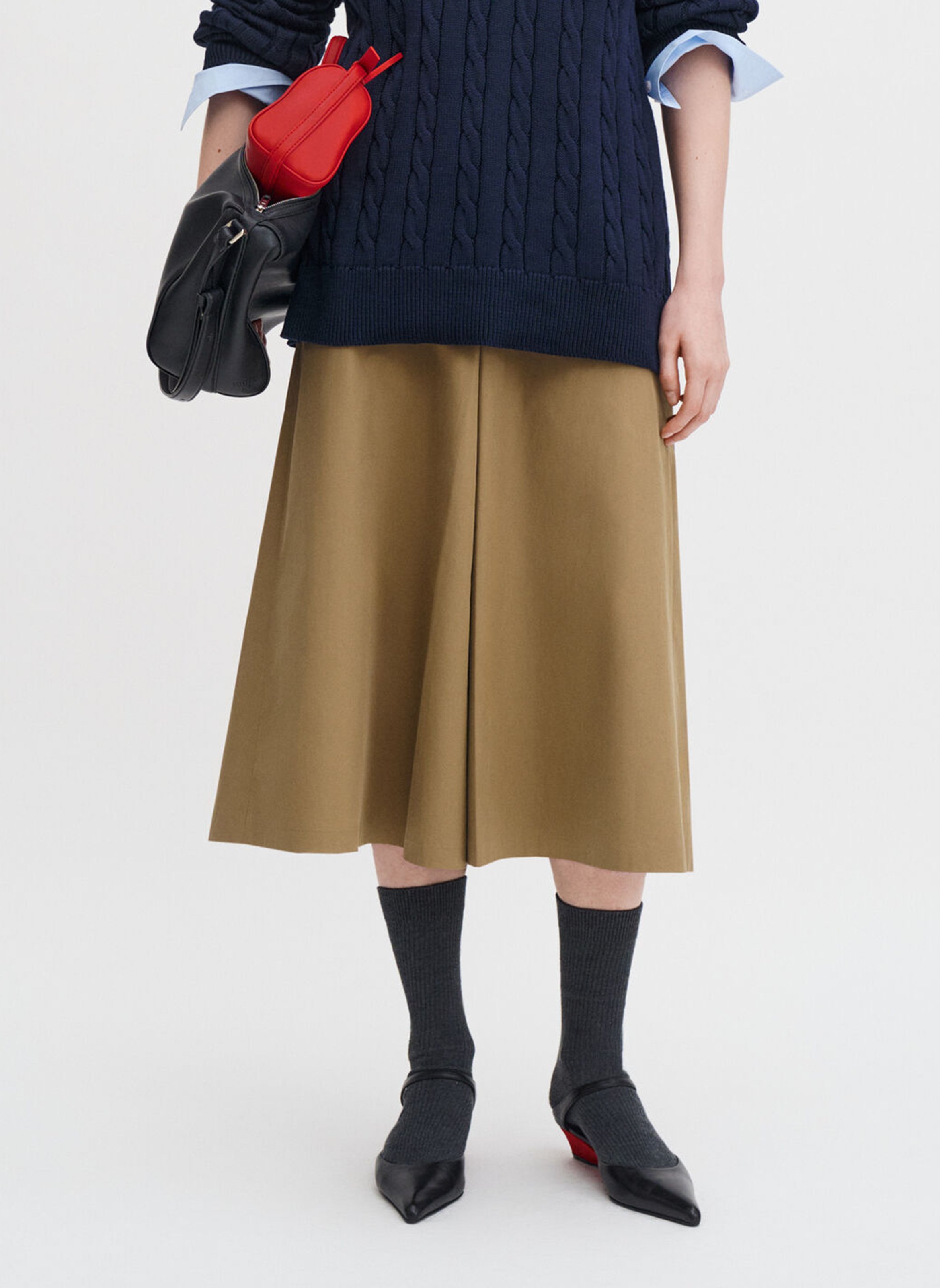 Jupe midi évasée taille haute FILIPPA K Beige