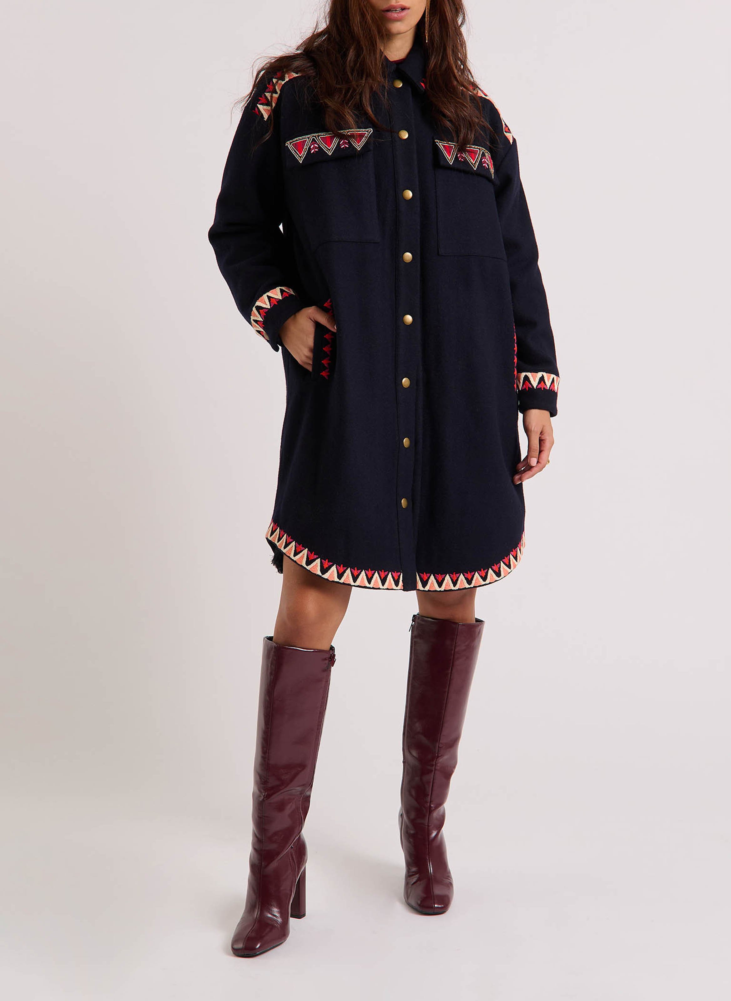 Robe courte col classique en laine mélangée WILD Bleu