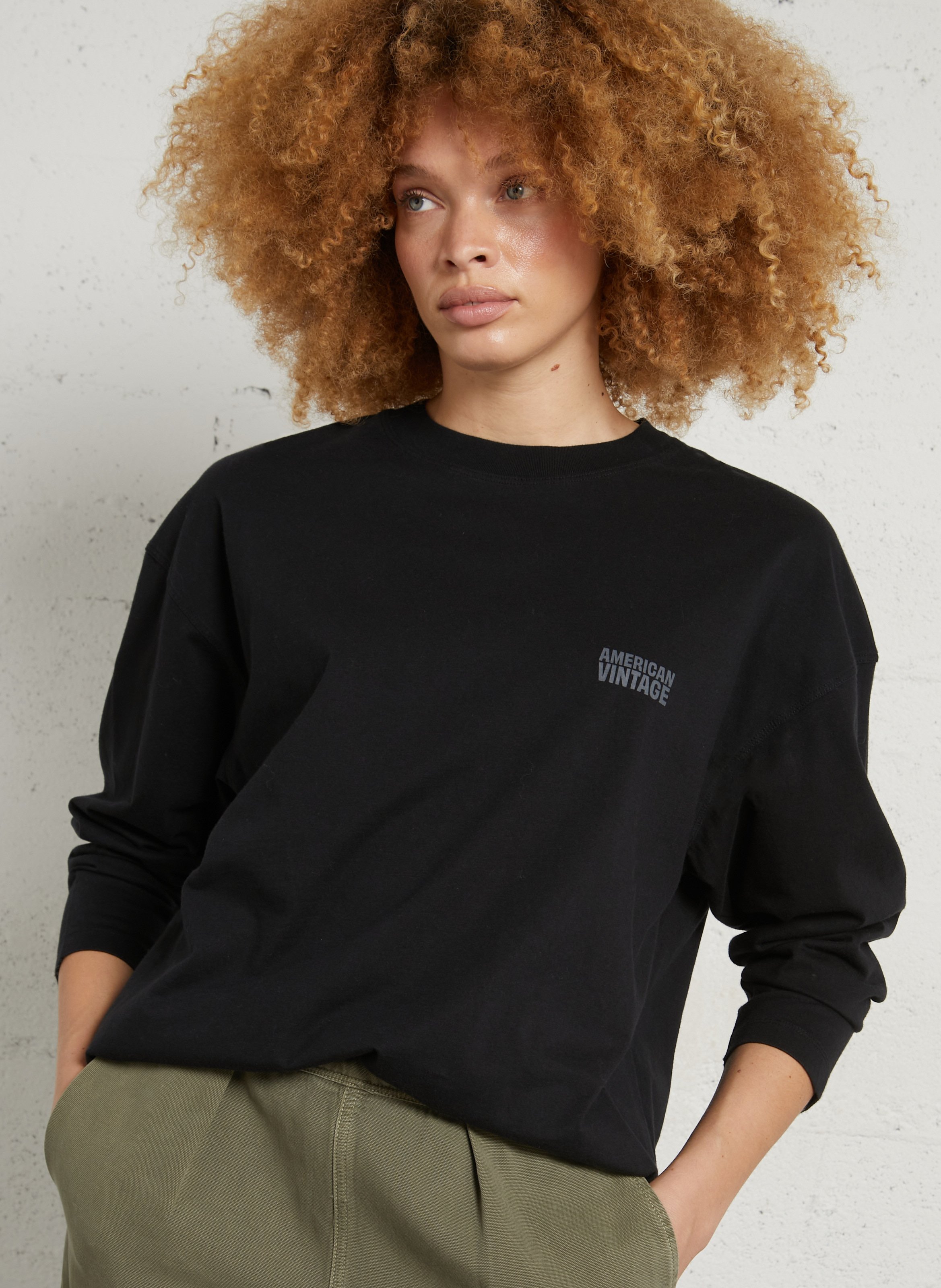 Oversized round-neck cotton T-shirt AMERICAN VINTAGE Black