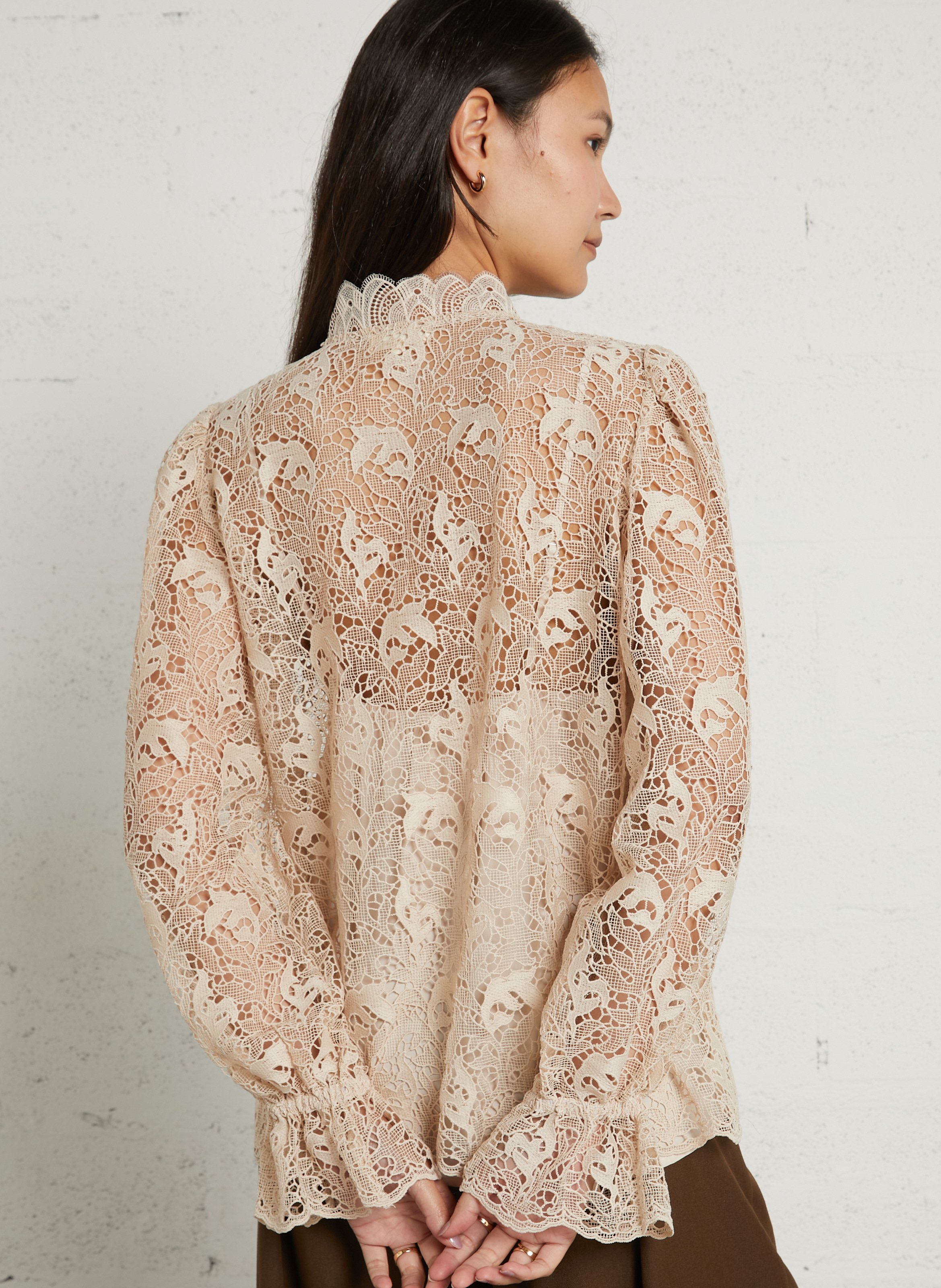 Straight blouse with lace embroidery SUNCOO White