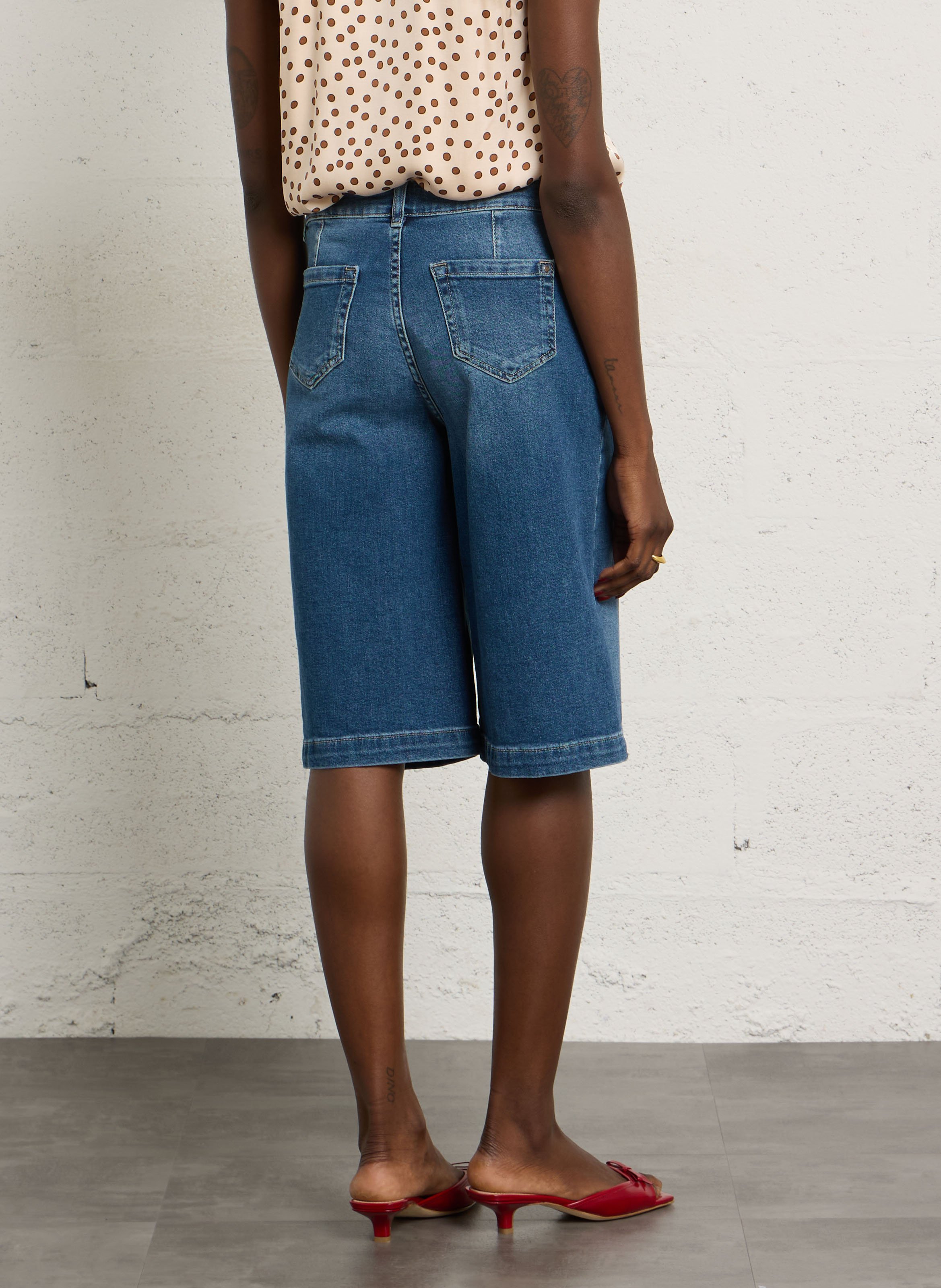 High-waisted straight Bermuda shorts in denim. | Blue MAISON 123 Women