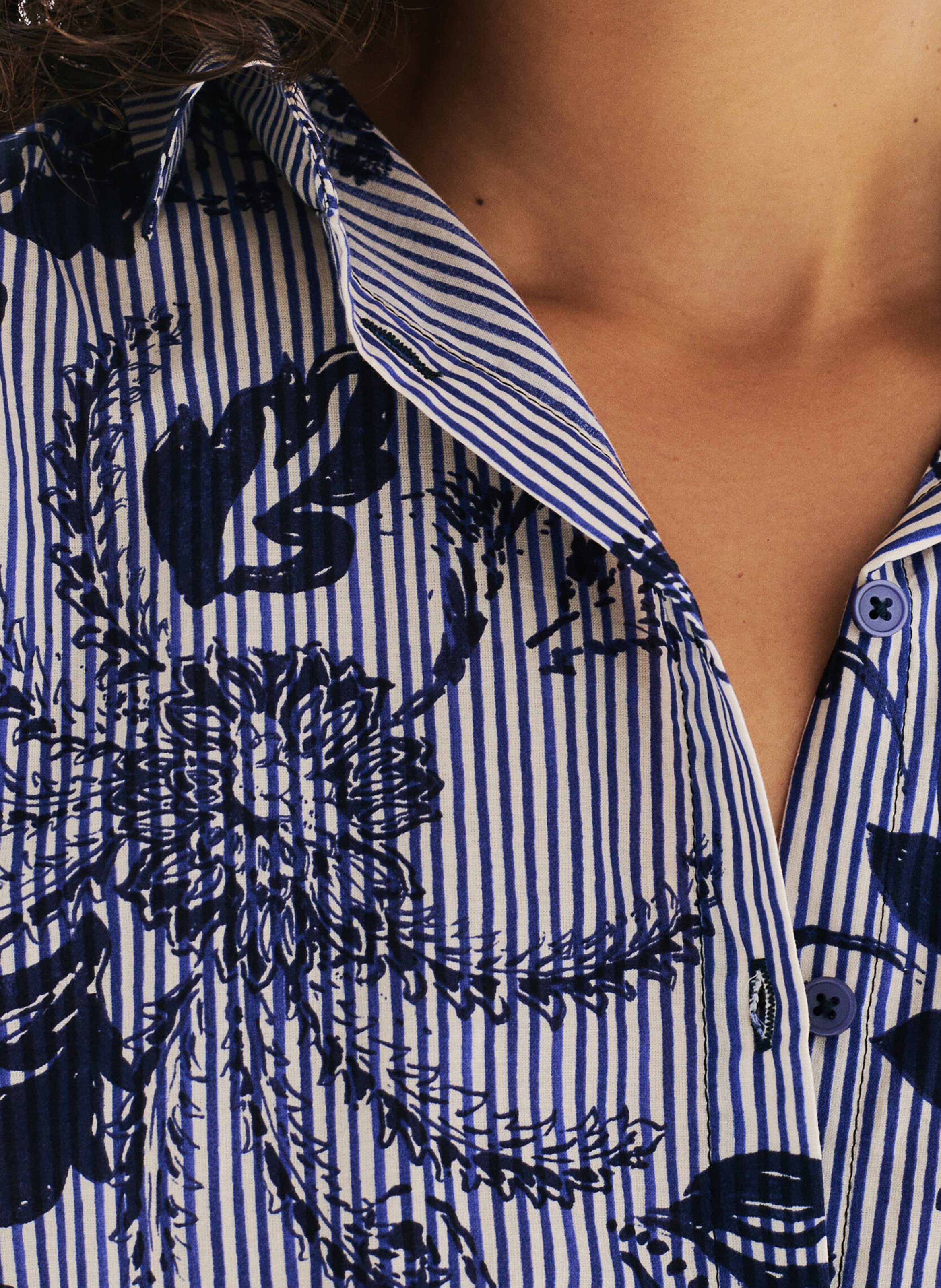 Chemise droite en coton imprimé CAROLL Bleu