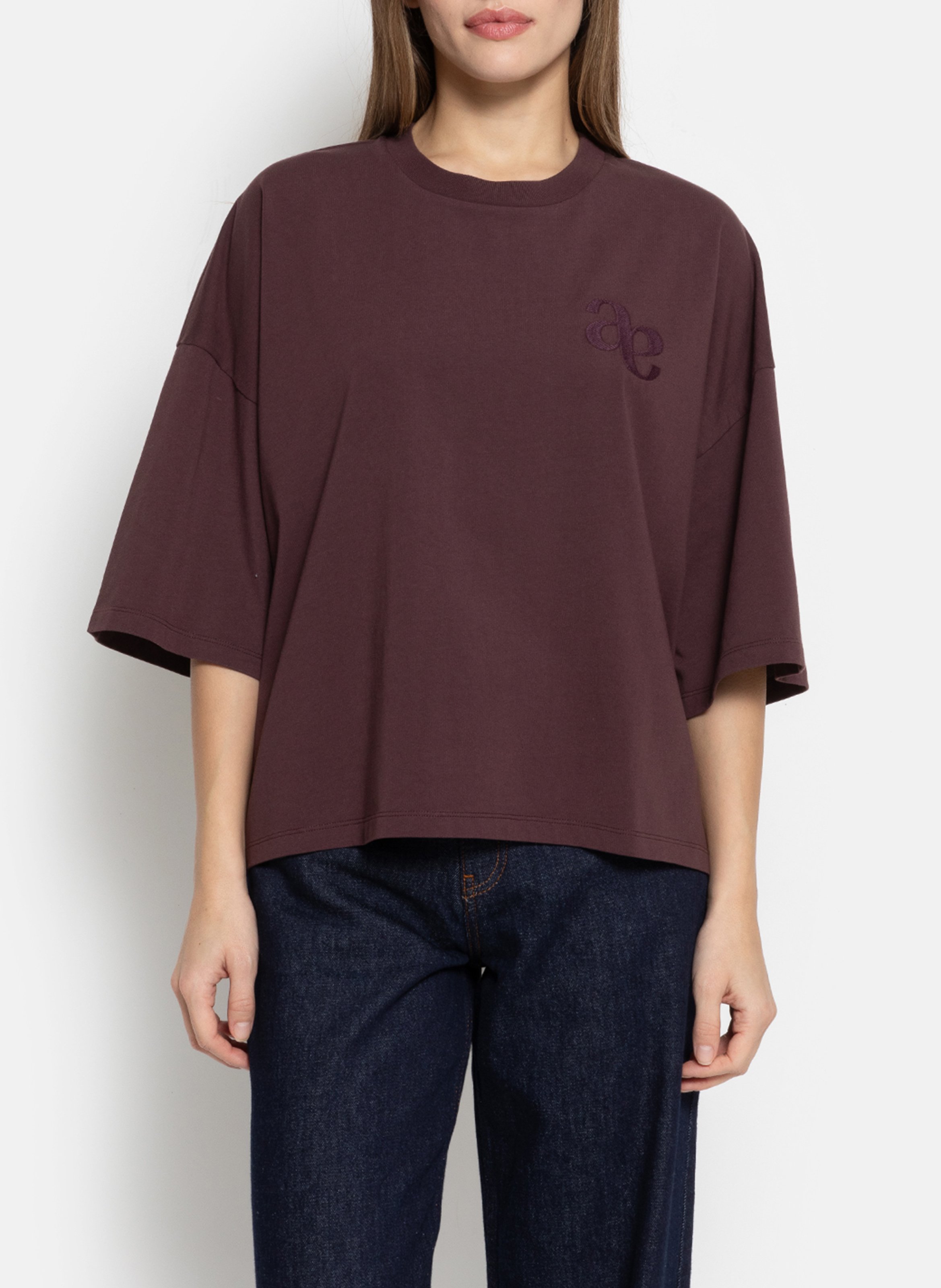Ruim T-shirt met ronde hals in effen kleur AME ANTWERP Violet