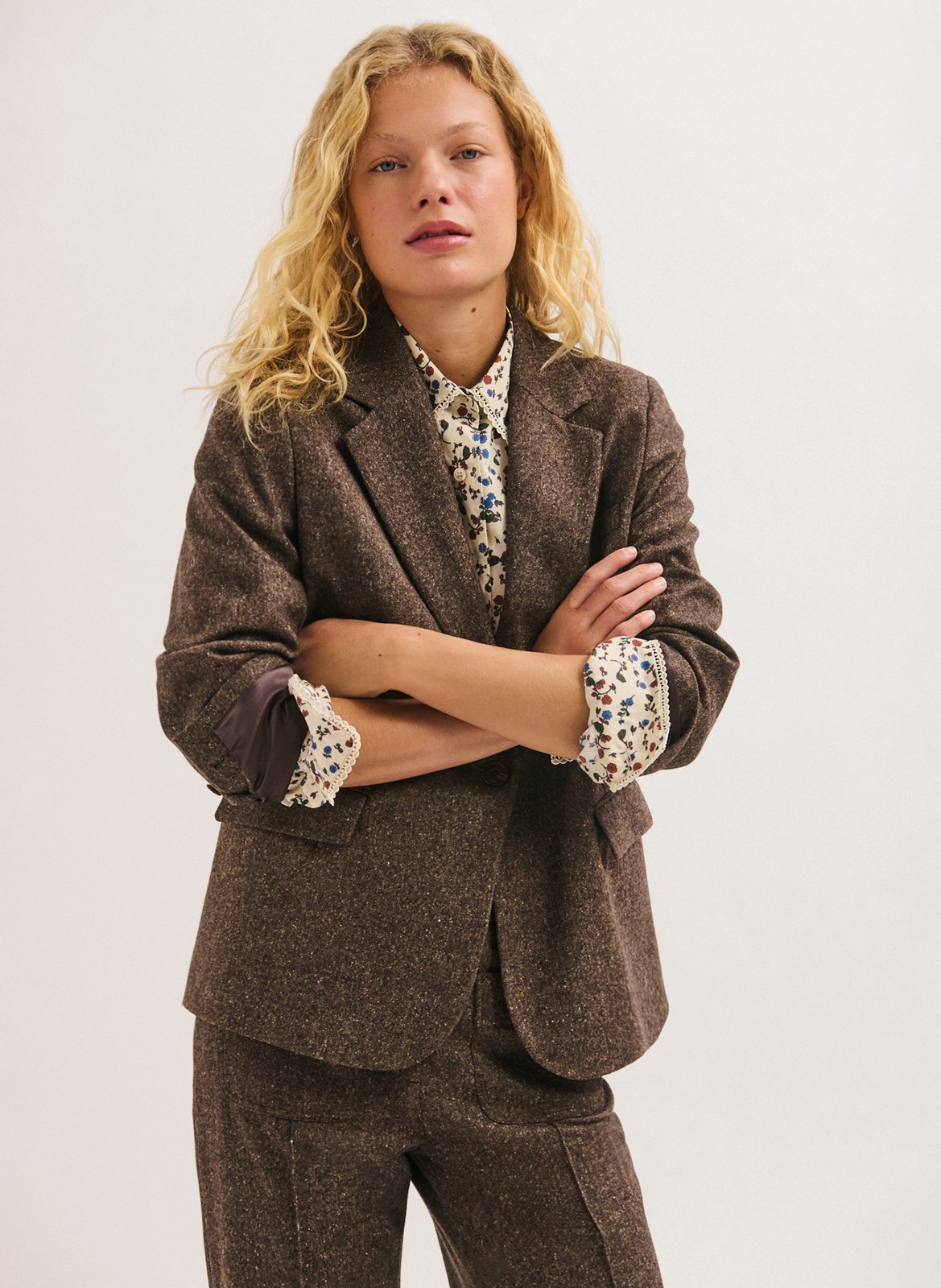 Plain straight blazer PABLO Brown