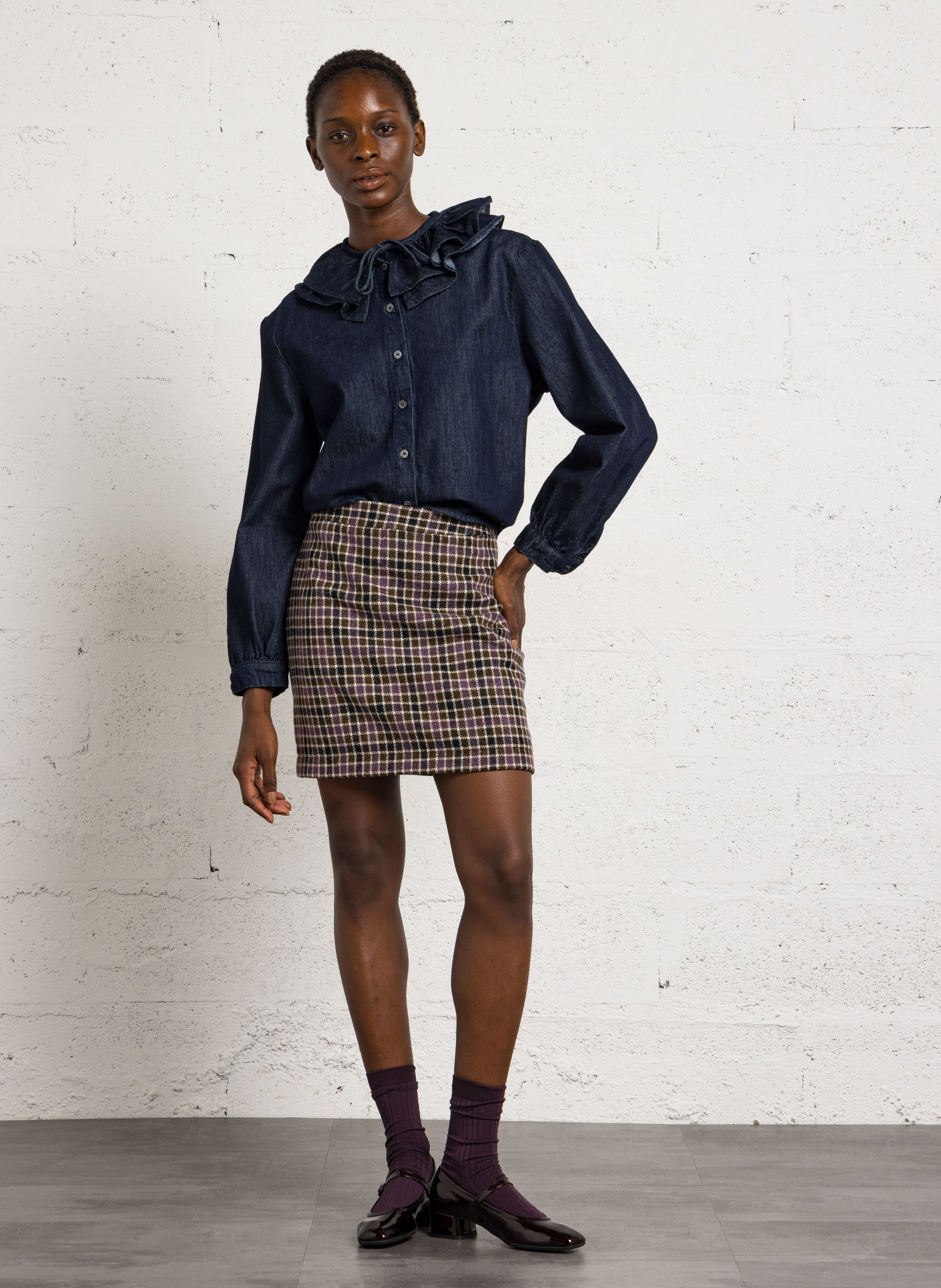 Short wool skirt DES PETITS HAUTS Multicolored