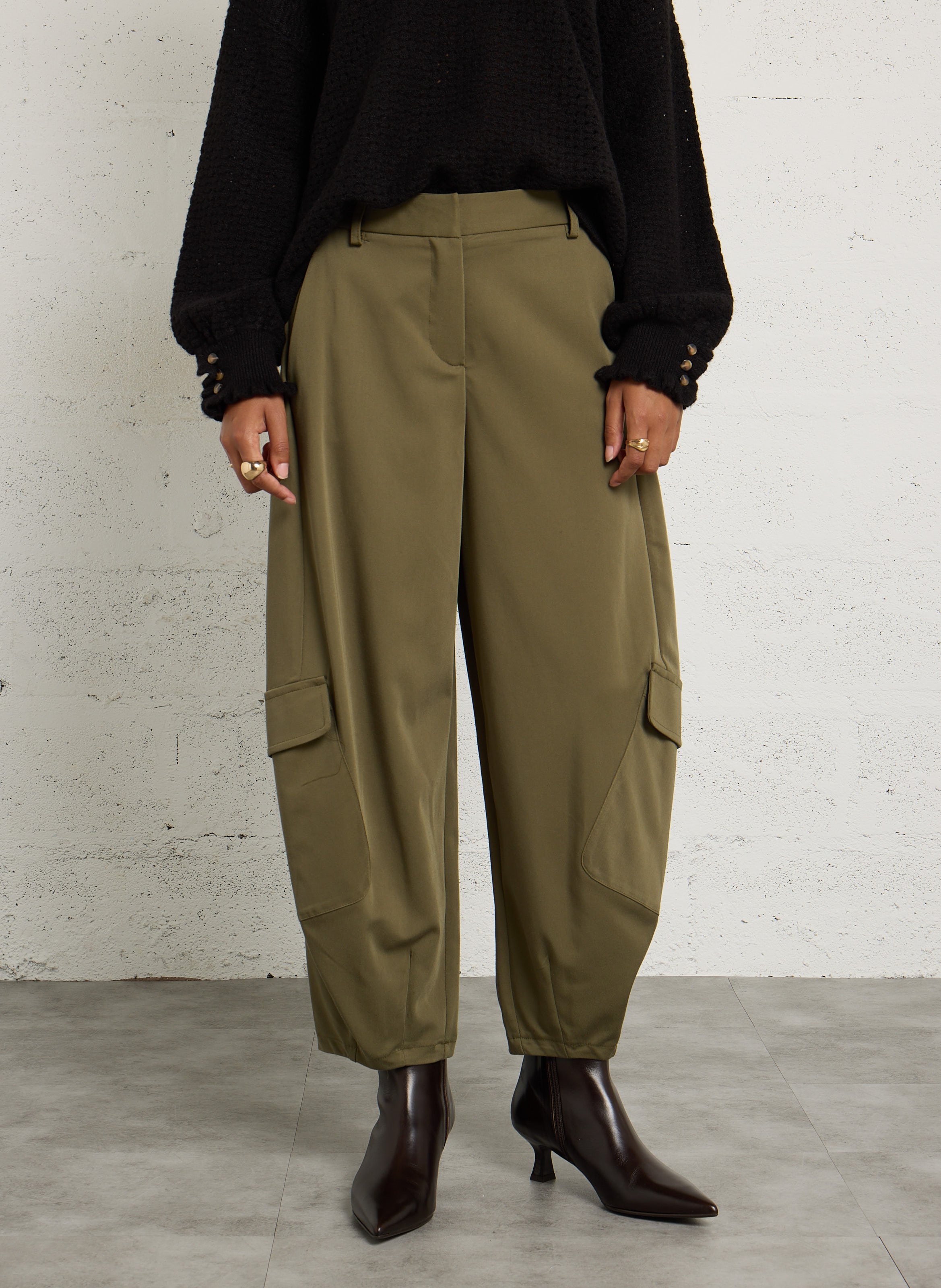 High-waisted wide-leg pants PLEASE Khaki