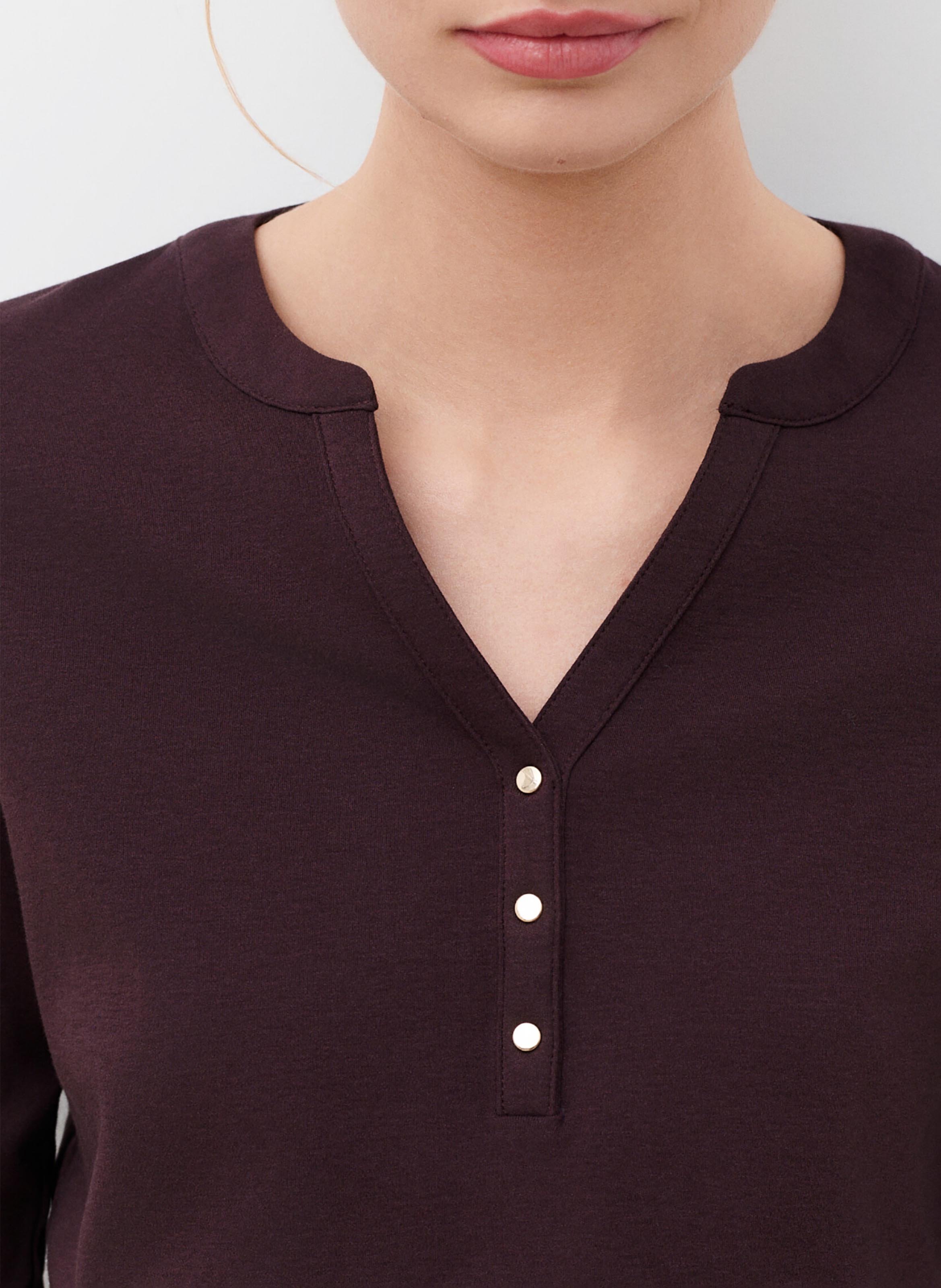 T-shirt met rechte tuniek kraag in effen kleur CAROLL Bruin