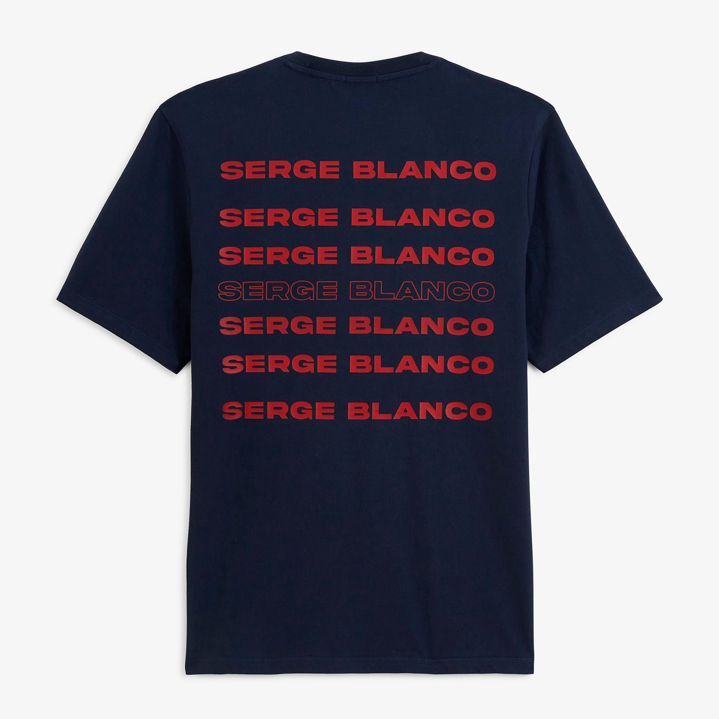 Short-sleeved T-shirt with THÉO print on the back by Serge Blanco in navy blue. SERGE BLANCO Blue