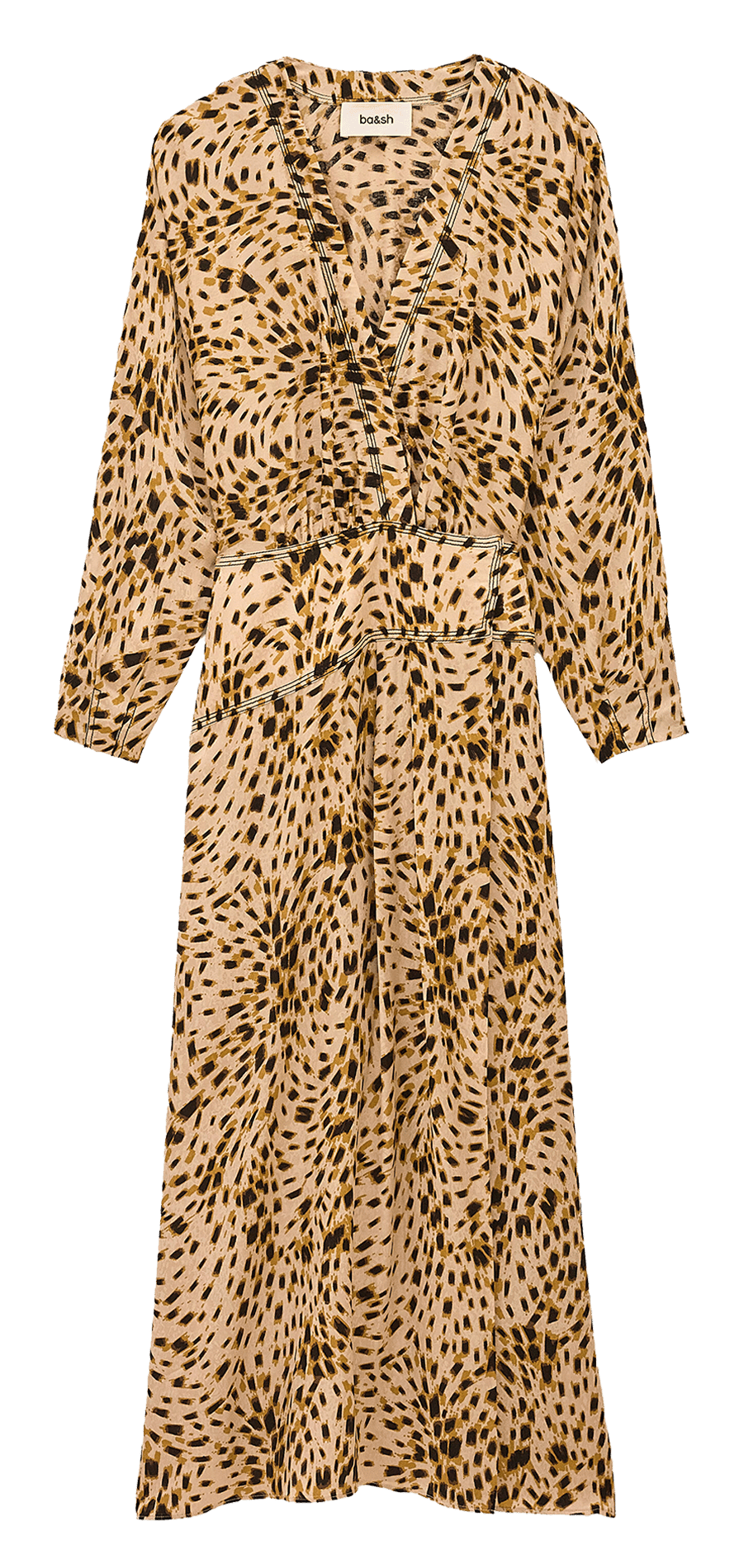 Robe midi col V imprimée BA&SH Beige