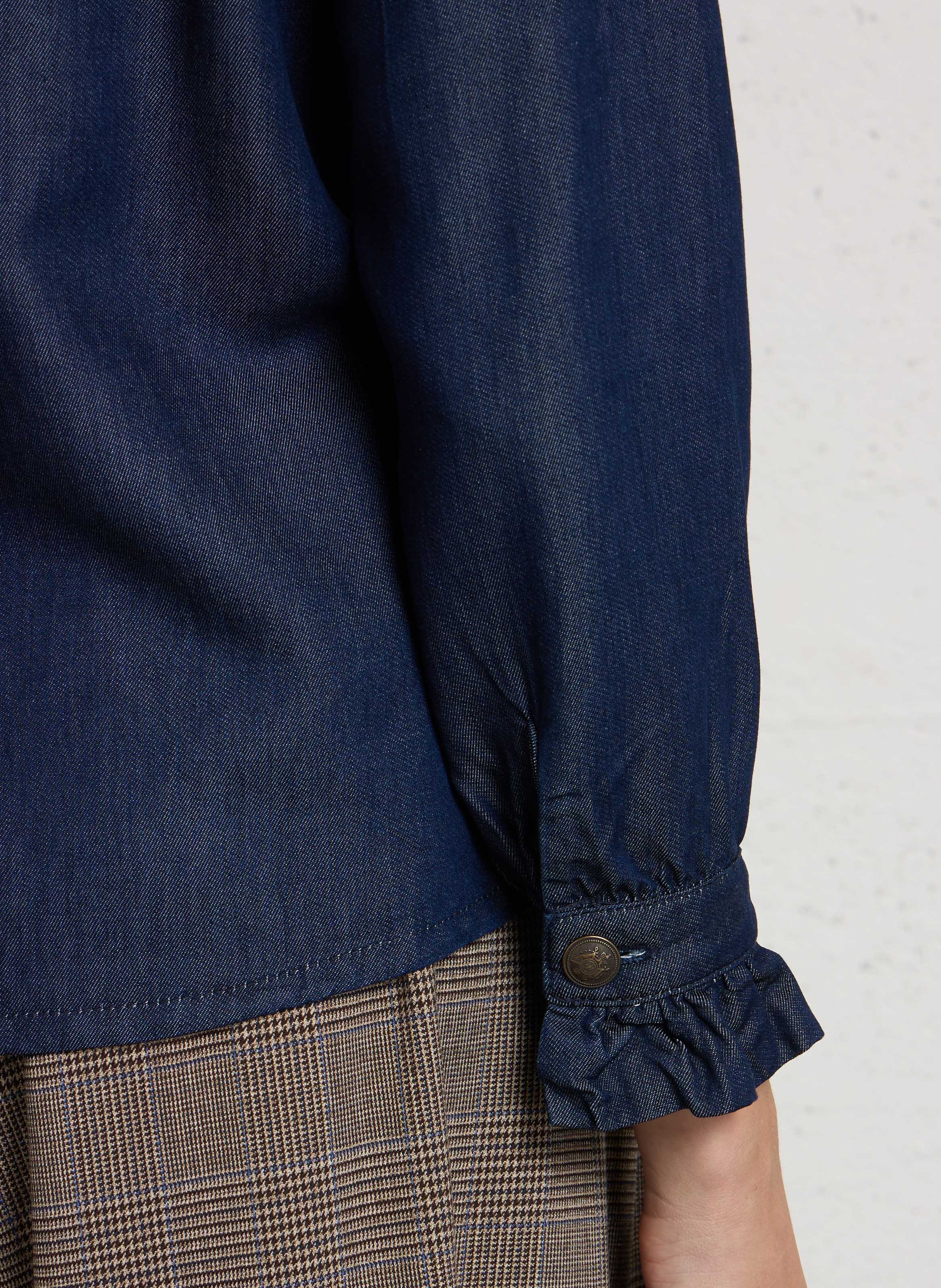 Gerade geschnittene Denim-Bluse mit viktorianischem Kragen MAISON 123 Blau