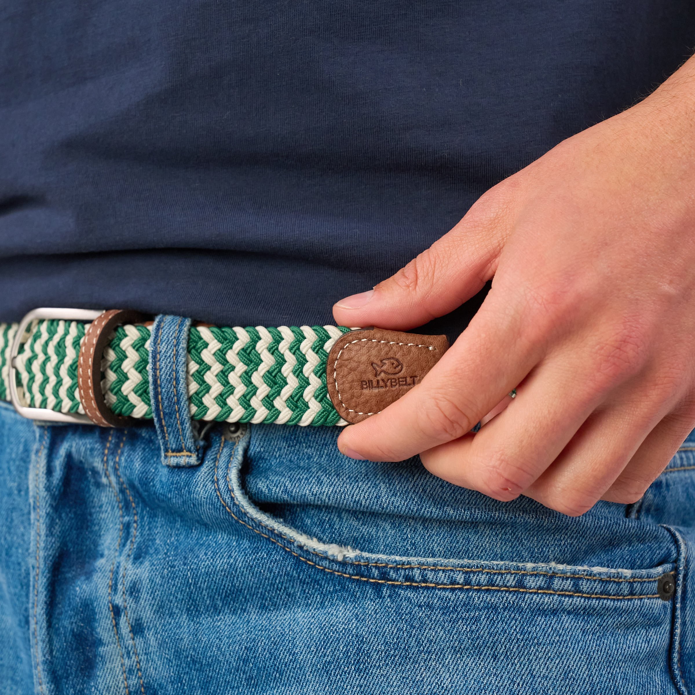 Multicolored braided elastic belt BILLYBELT Green