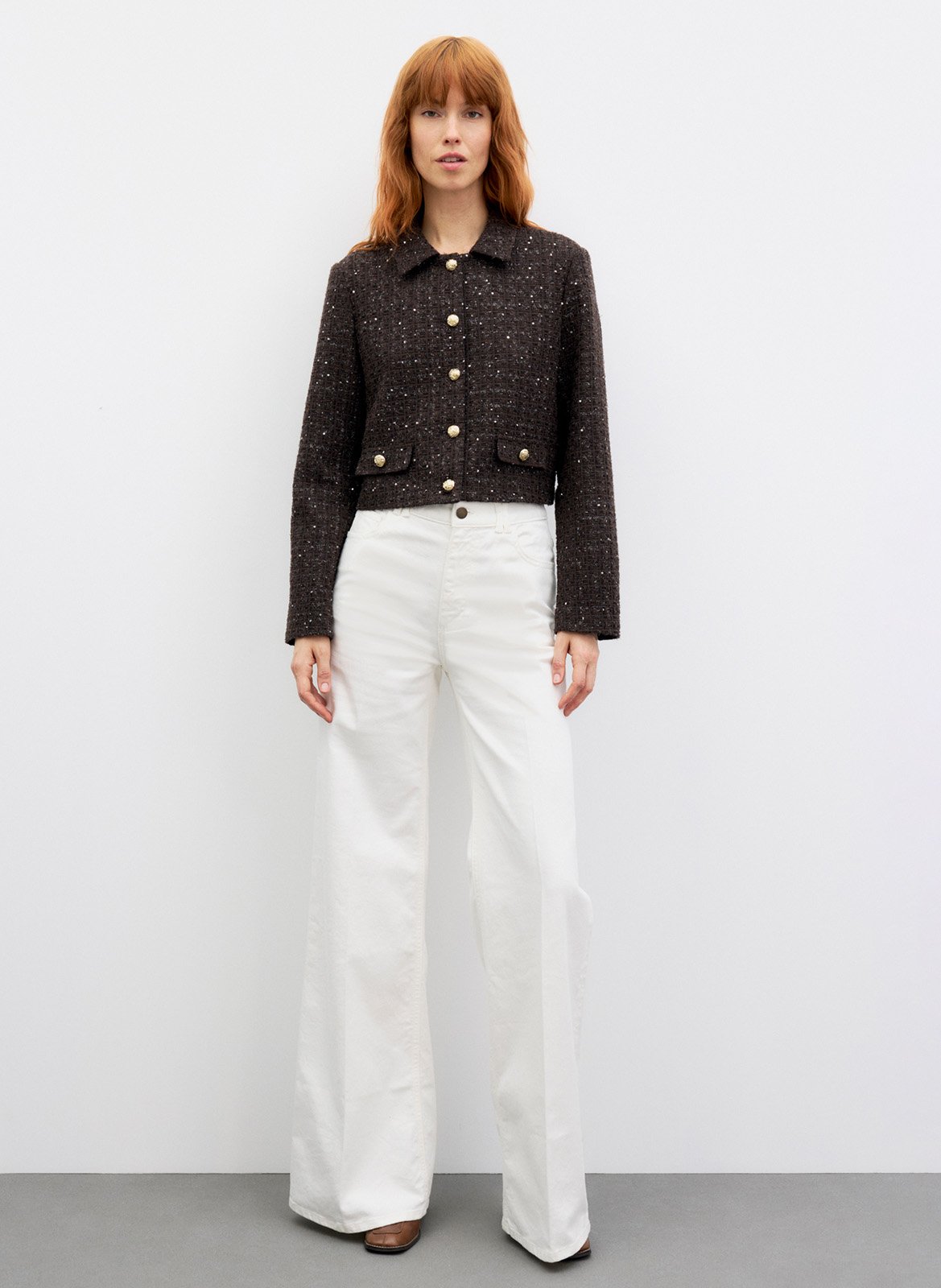 Gerade geschnittene Jacke mit klassischem Kragen aus Tweed GERARD DAREL Braun