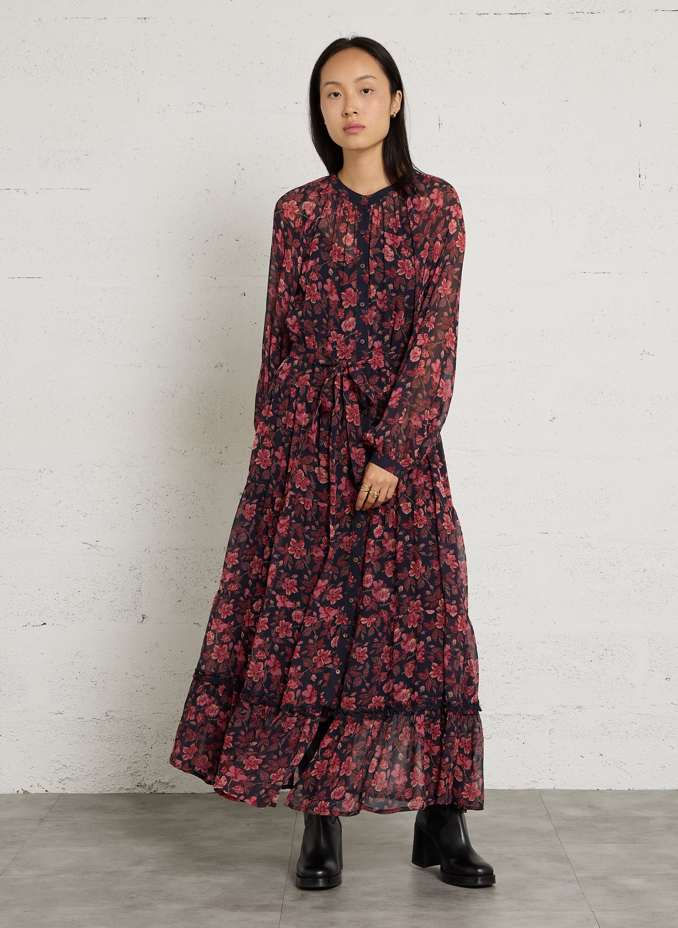 Lange jurk met ceintuur en print MAISON HOTEL Roze