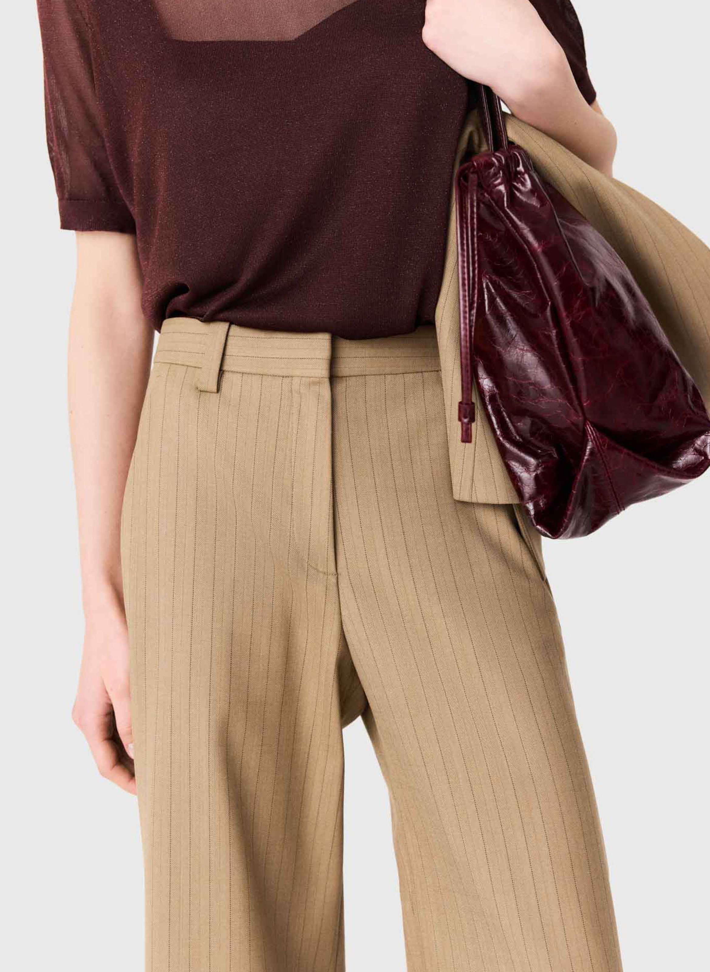 Pantalon évasé en laine mélangée MAJE Beige