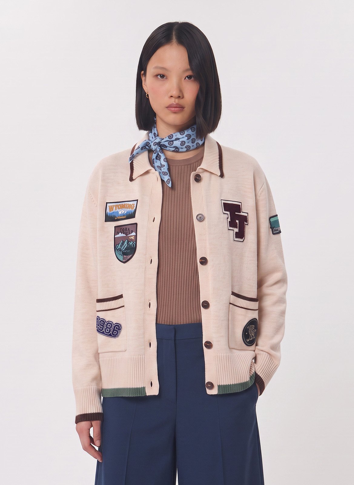 Straight embroidered cardigan TARA JARMON Beige