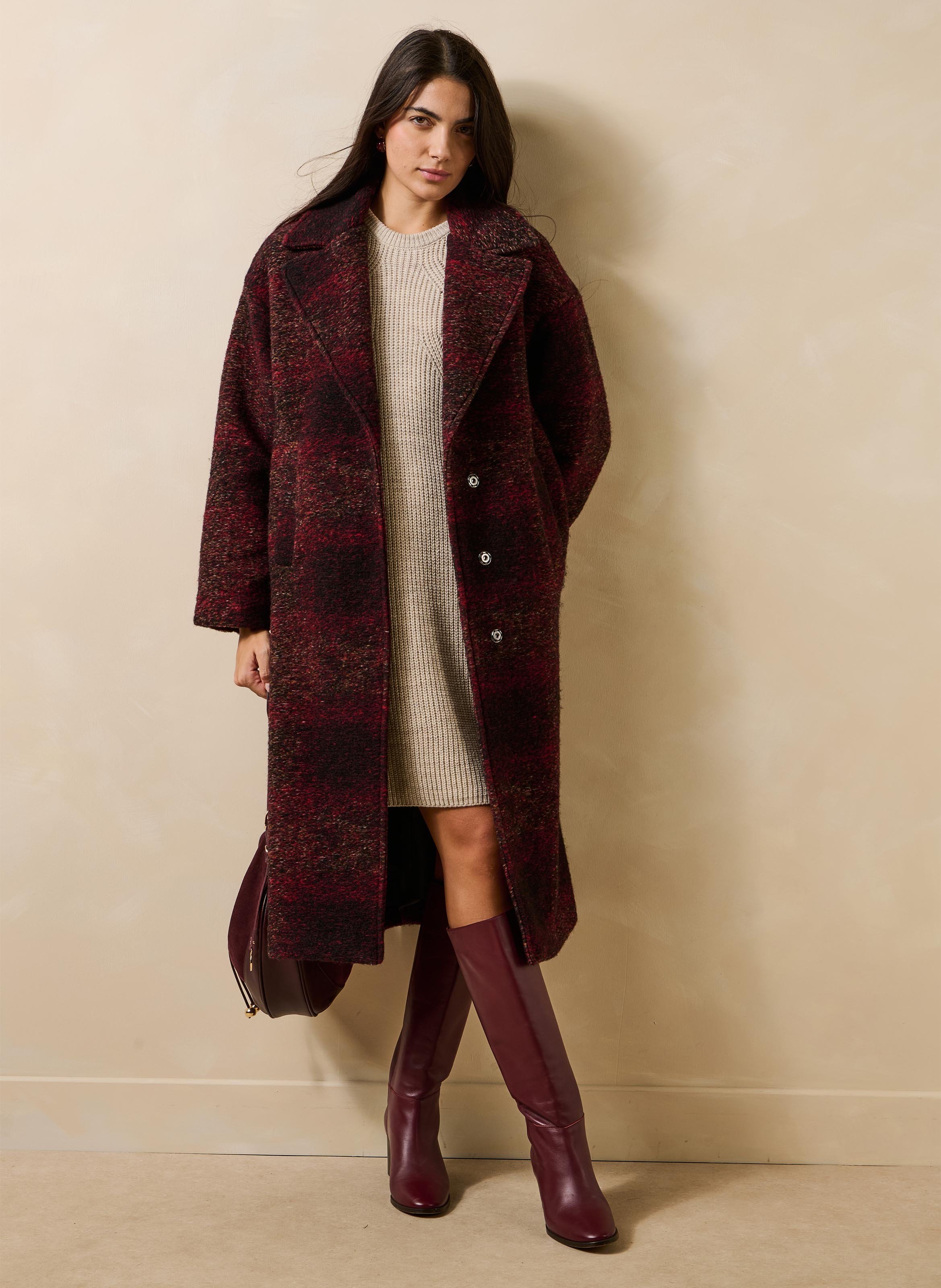 Manteau mi-long en laine mélangée LA FEE MARABOUTEE Rouge