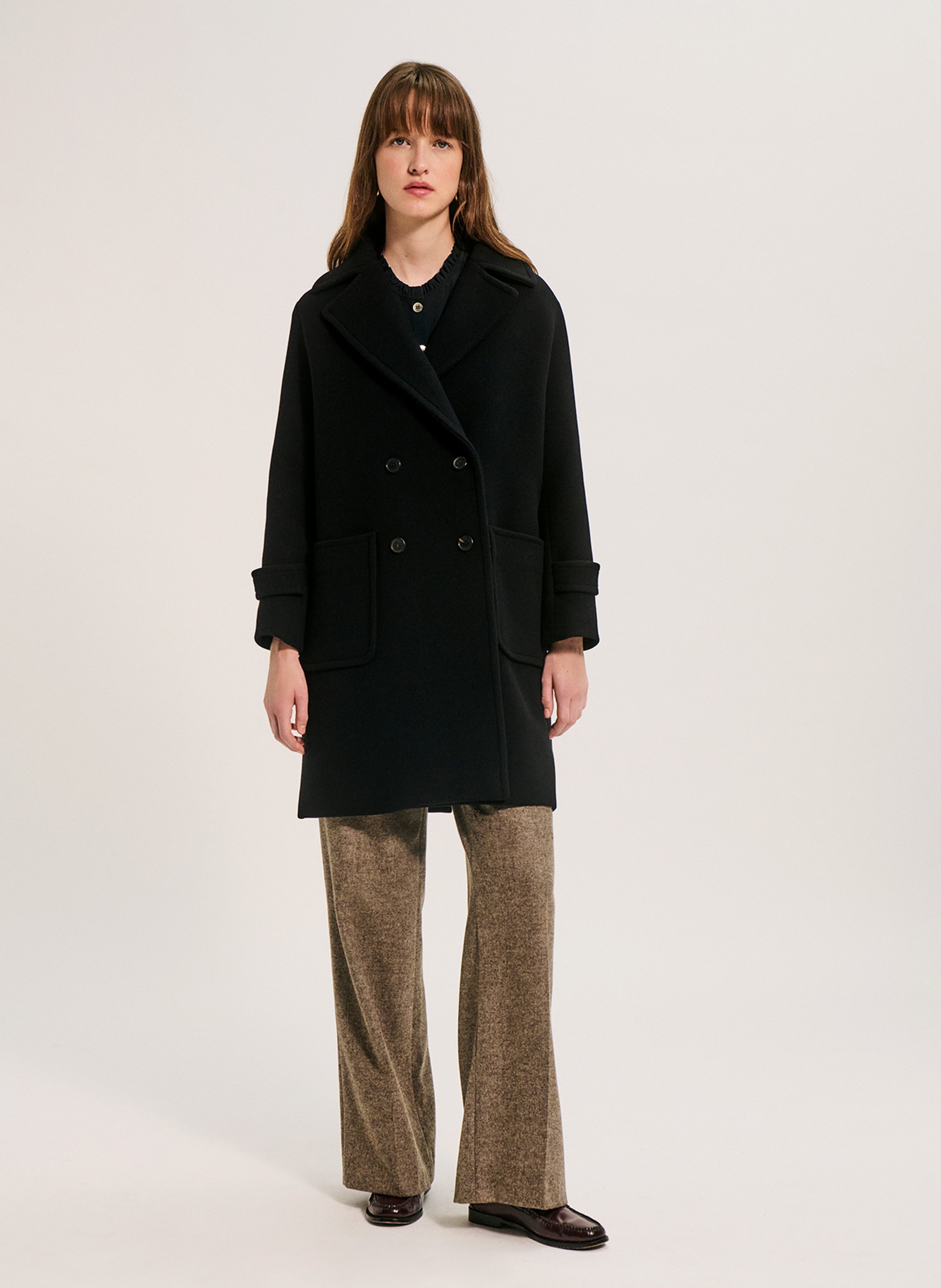 Manteau col tailleur en laine mélangée PABLO Noir