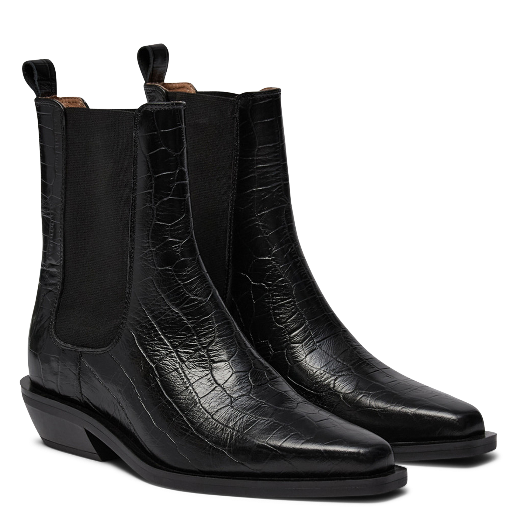 Croc-effect leather ankle boots PAVEMENT Black