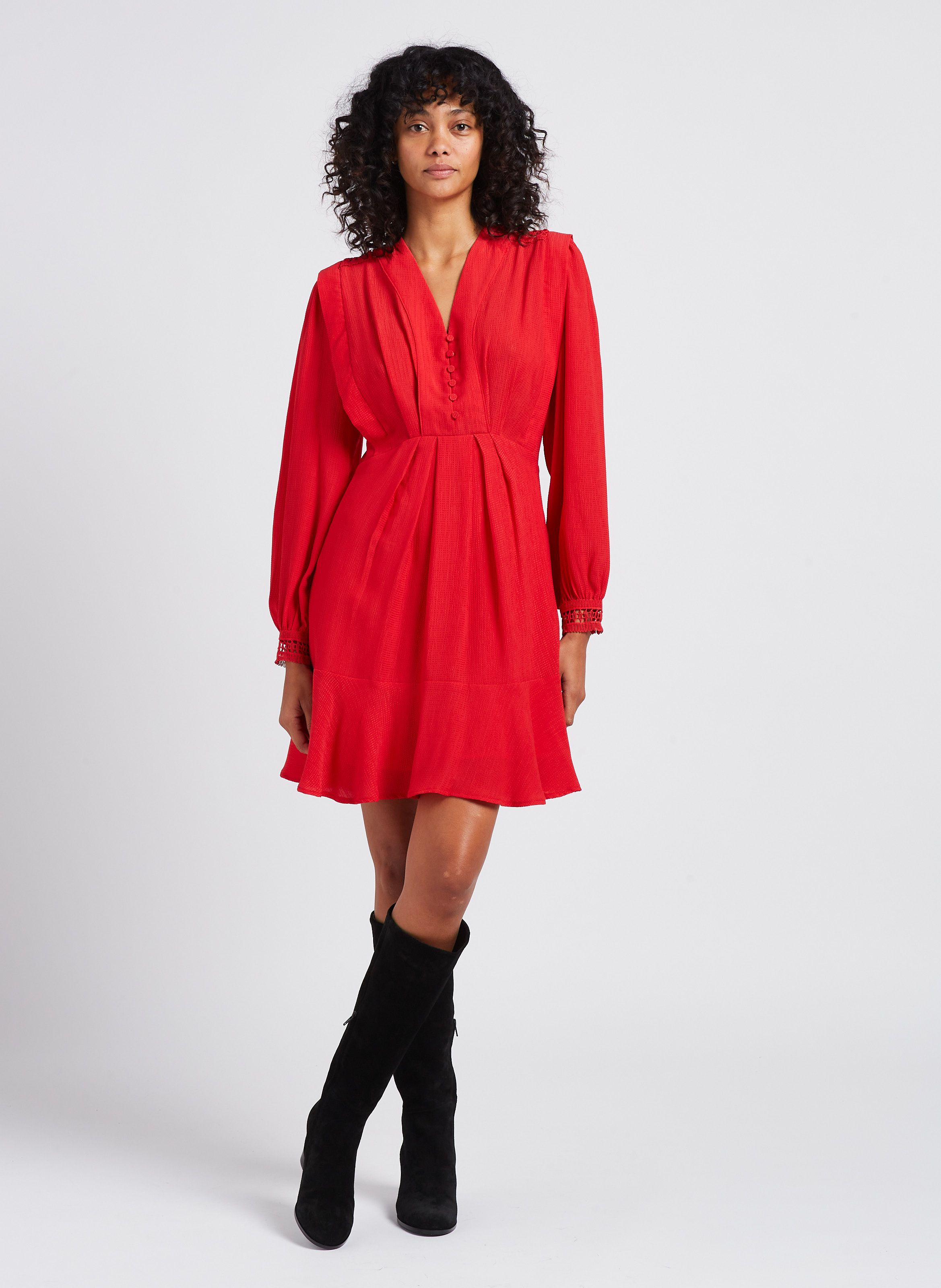 Robe courte d collet V Rouge