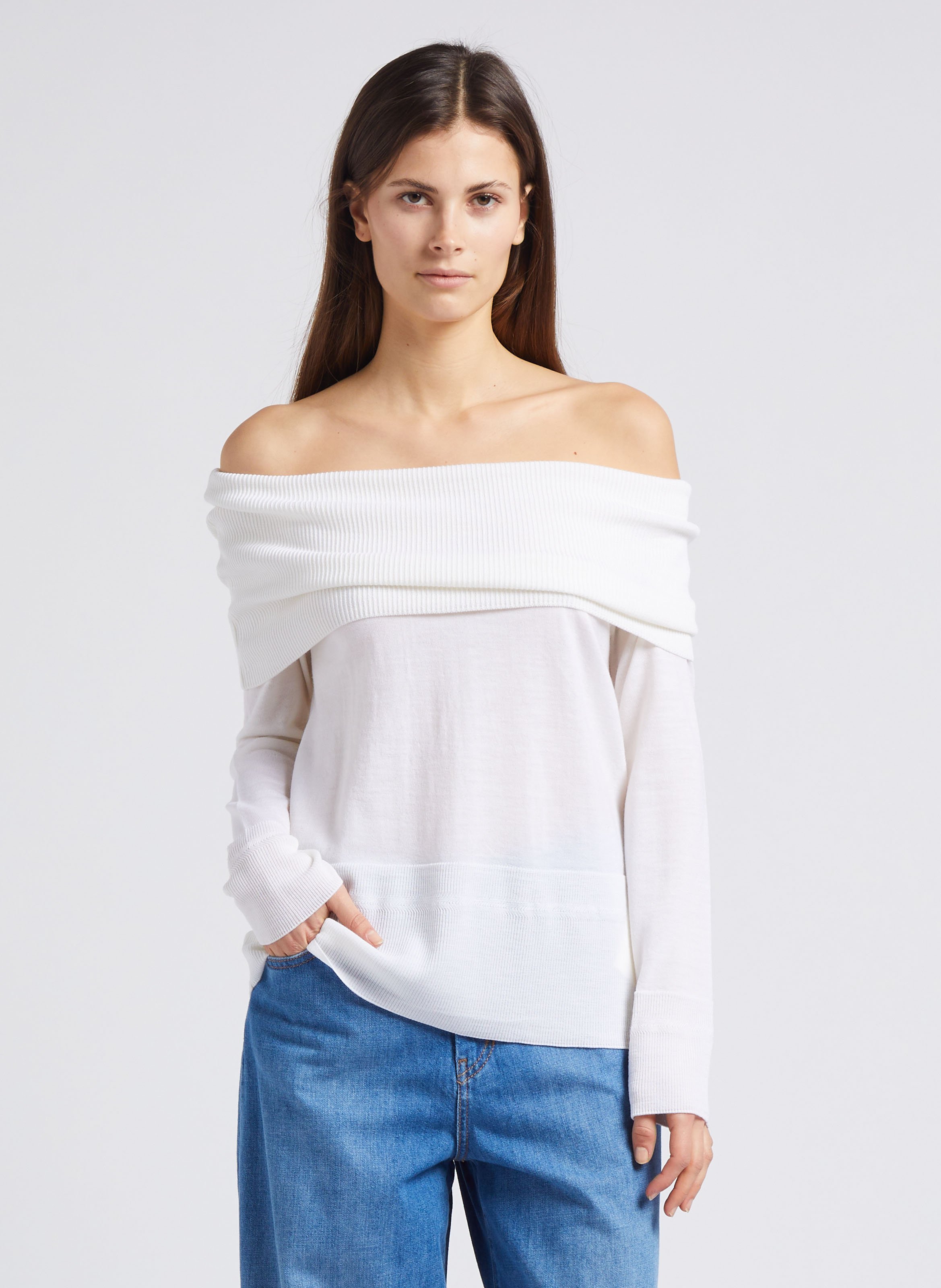 Straight off-the-shoolder wool sweater MAX MARA LEISURE White