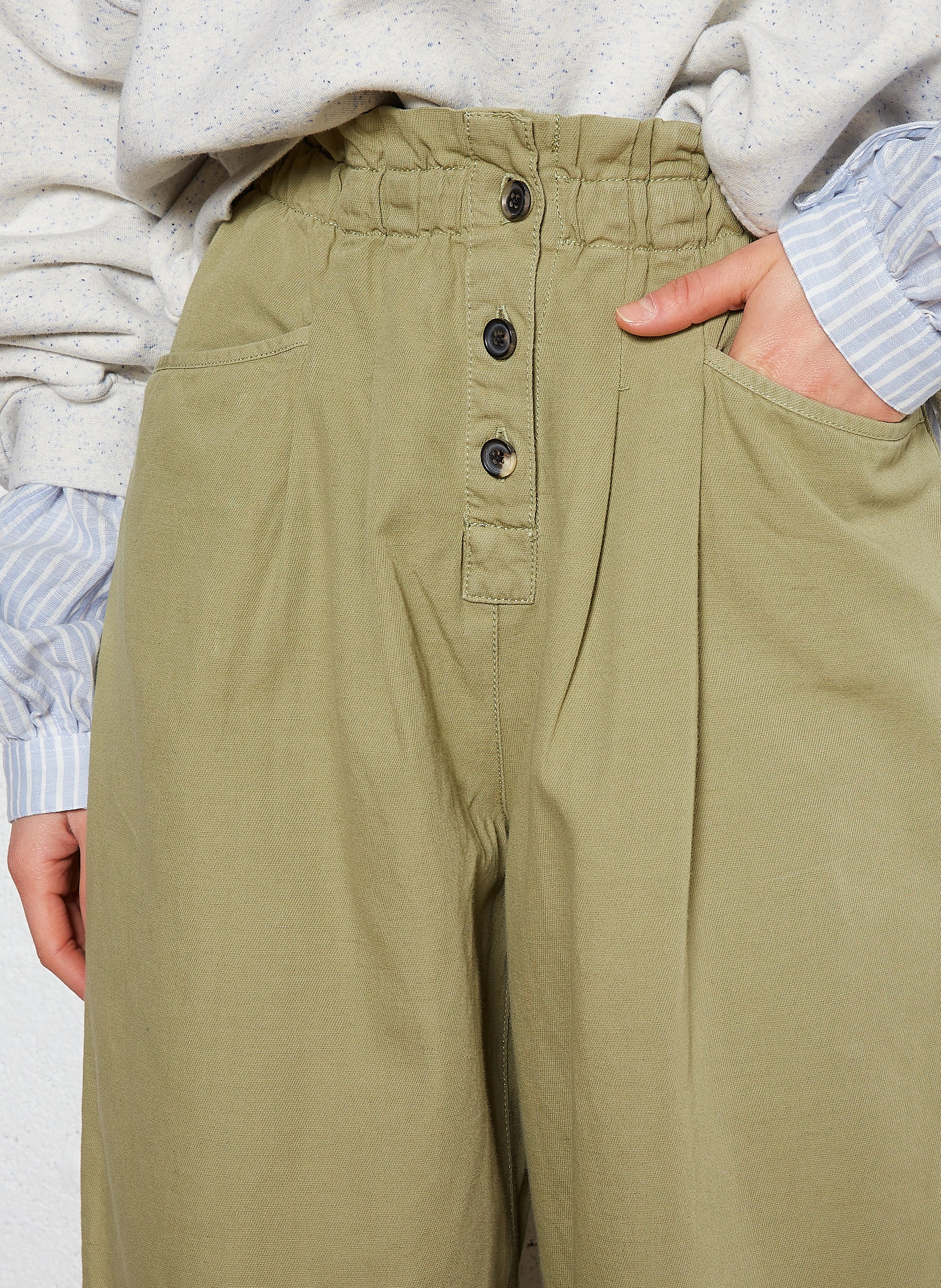 Wide-leg high-waisted cotton-blend pants BELLEROSE Green