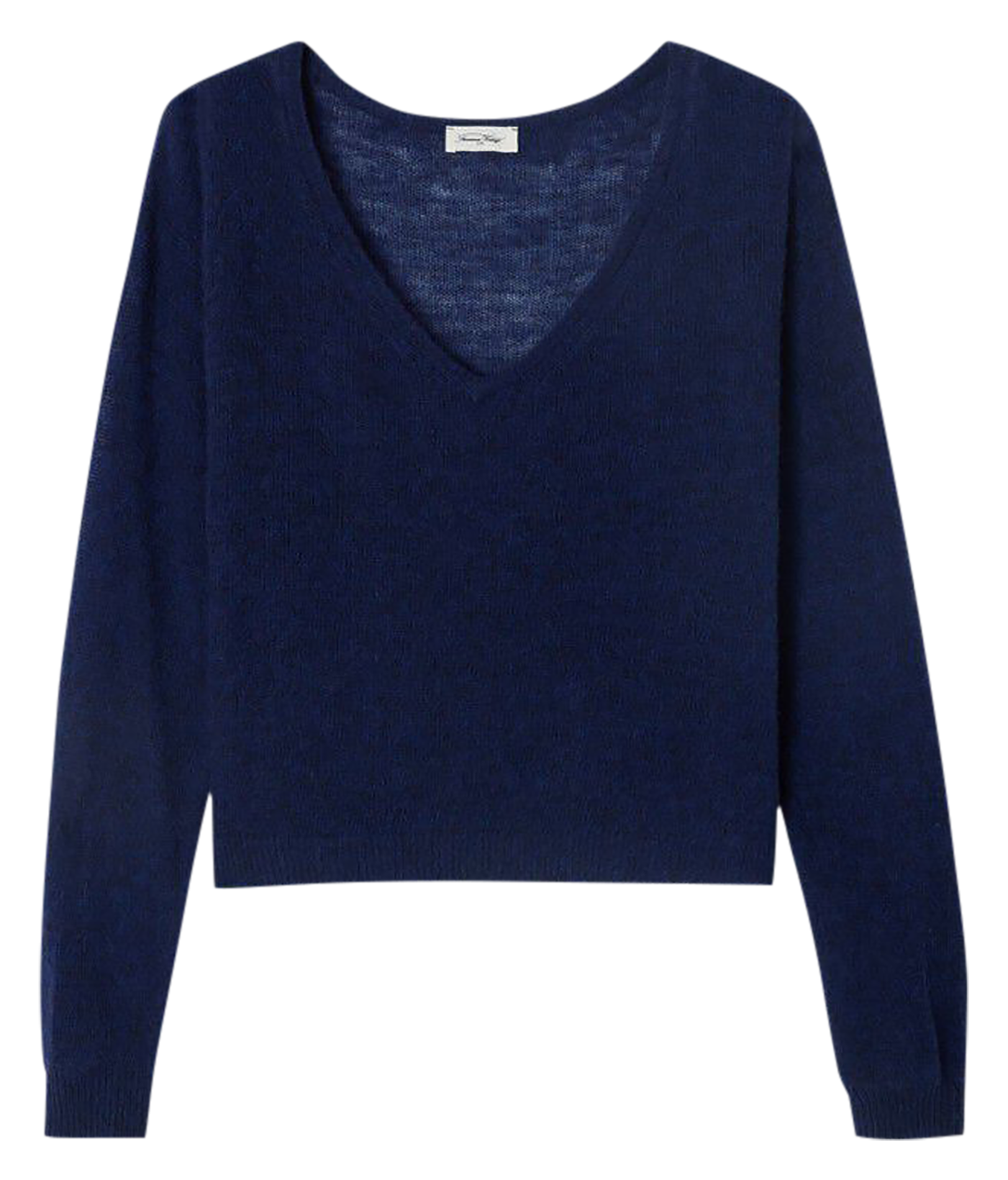 Pull court col v en laine mélangé AMERICAN VINTAGE Bleu