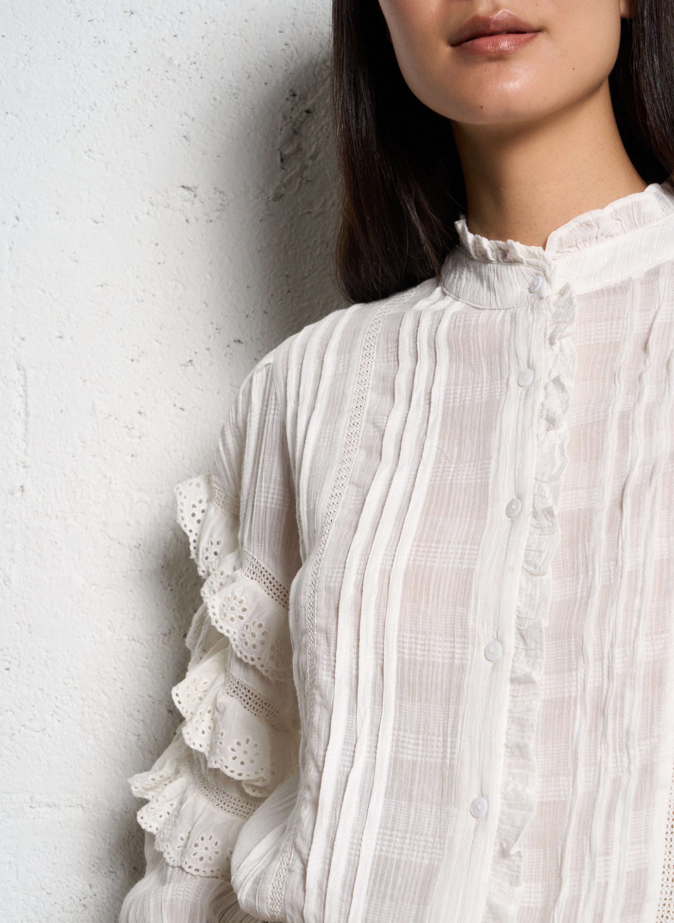 Blouse dentelle à volants  MAISON HOTEL Blanc