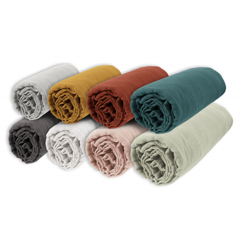 "Fitted sheet "Gaia" all sizes in "cotton gauze"" L'EFFET PAPILLON Grey