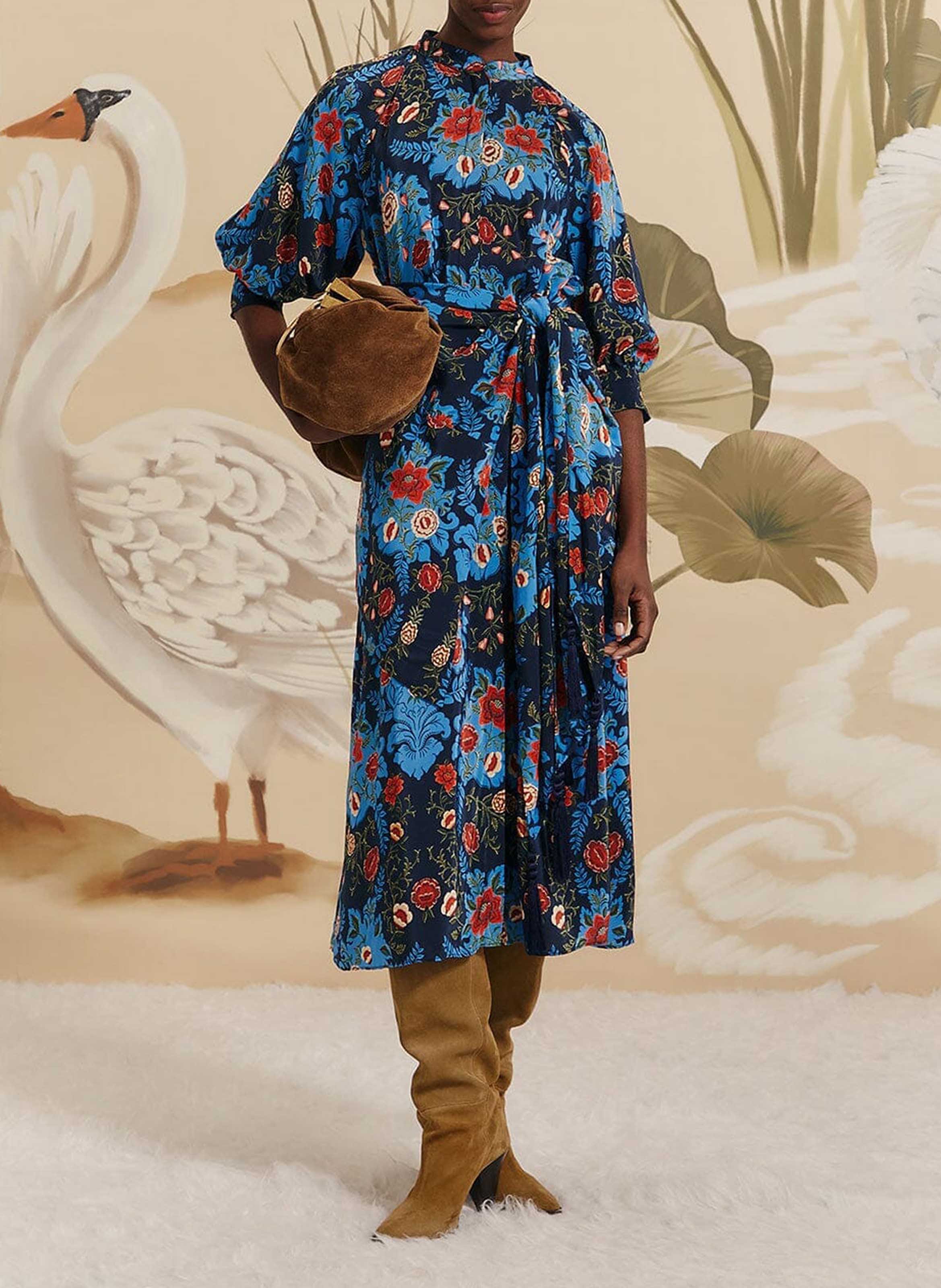 Robe midi col montant à imprimé floral FARM RIO Bleu