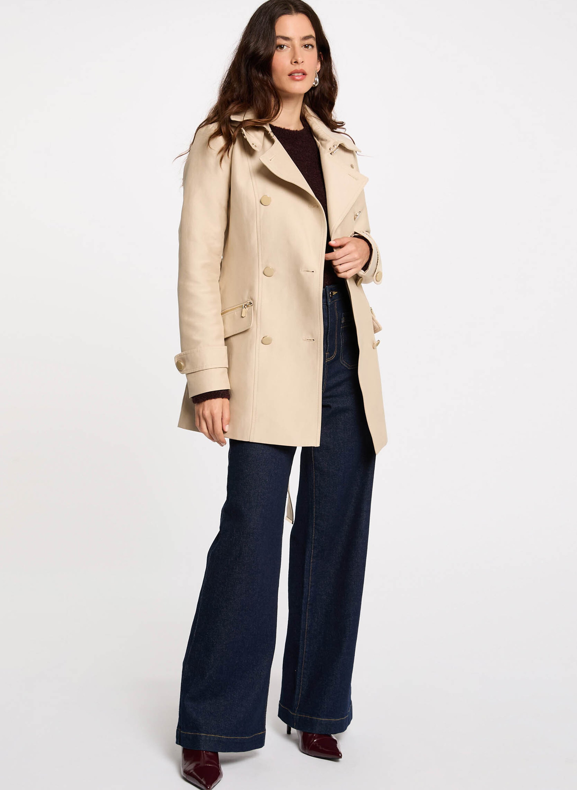 Fitted hooded trench coat with lapels MORGAN Beige