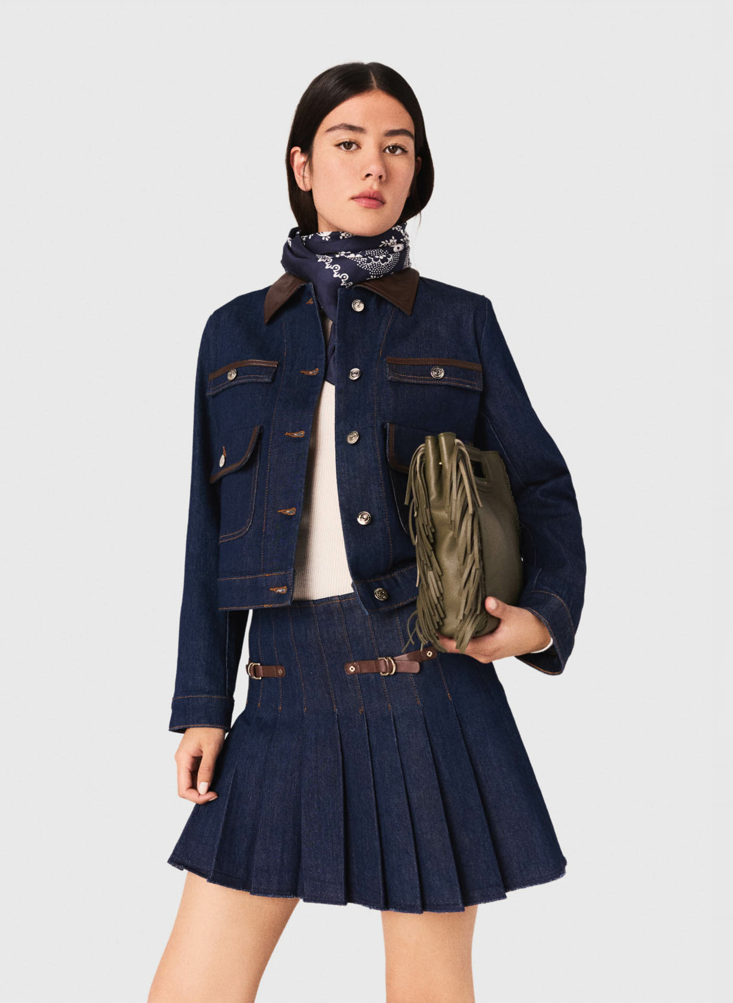 Jupe courte en denim de coton MAJE Bleu