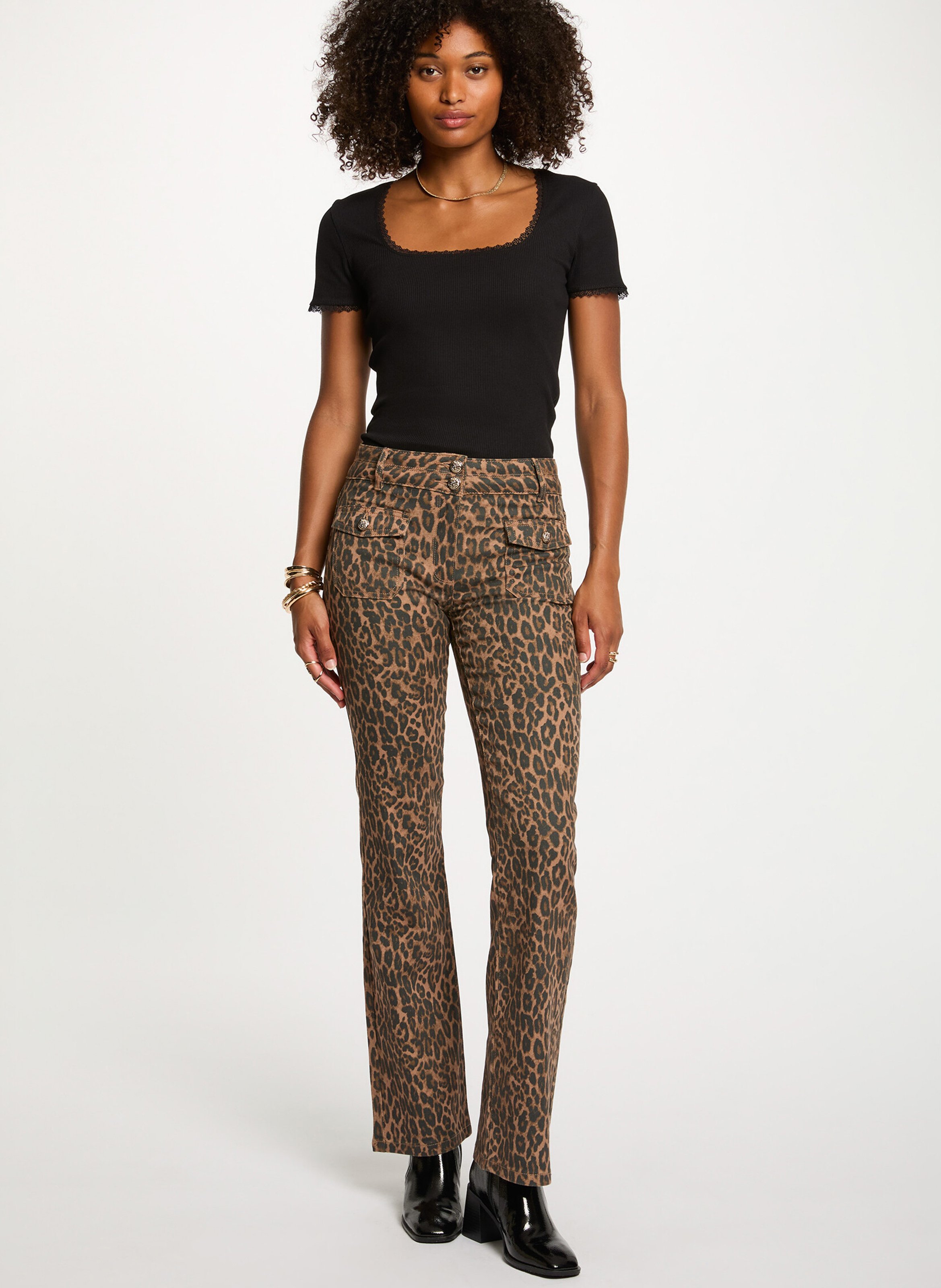 Pantalon droit en coton mélangé imprimé MORGAN Multicolore