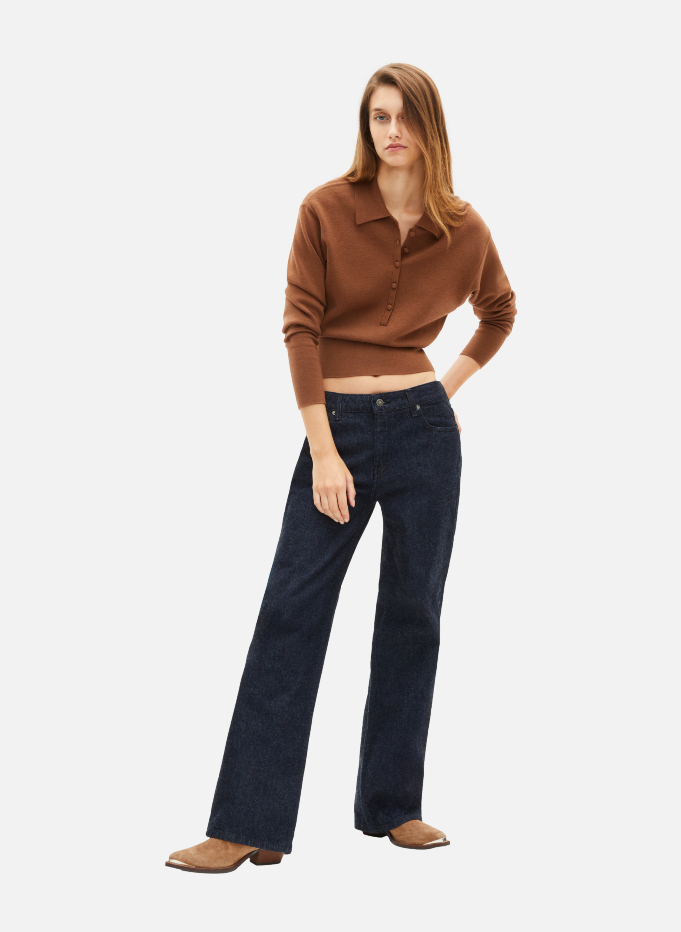 Merino wool blend polo neck sweater THE KOOPLES Brown