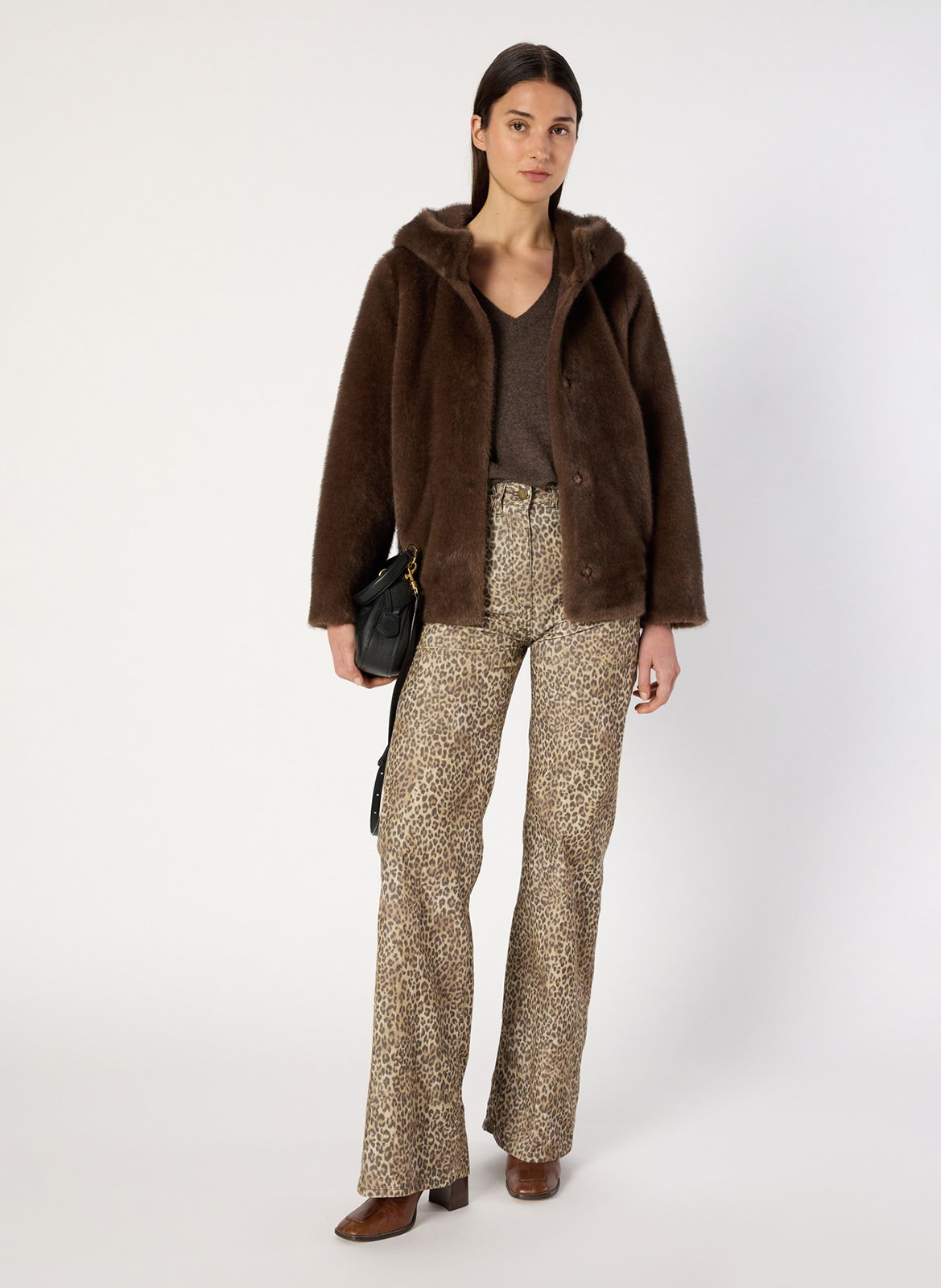 Veste en fausse fourrure à capuche GERARD DAREL Marron