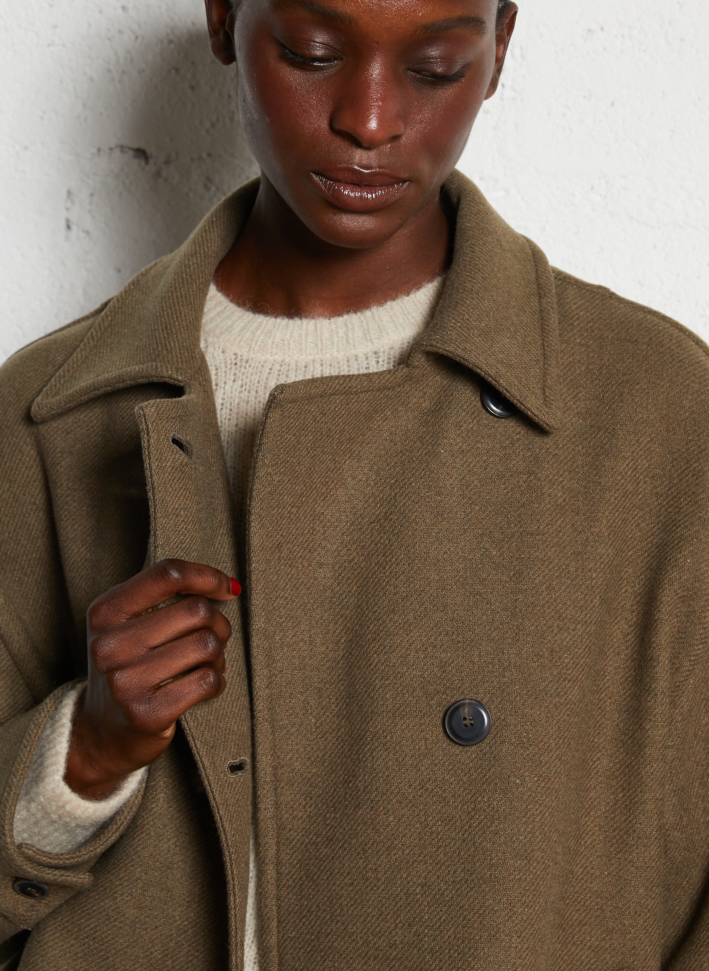 Manteau oversize col classique en laine mélangé POMANDERE Vert