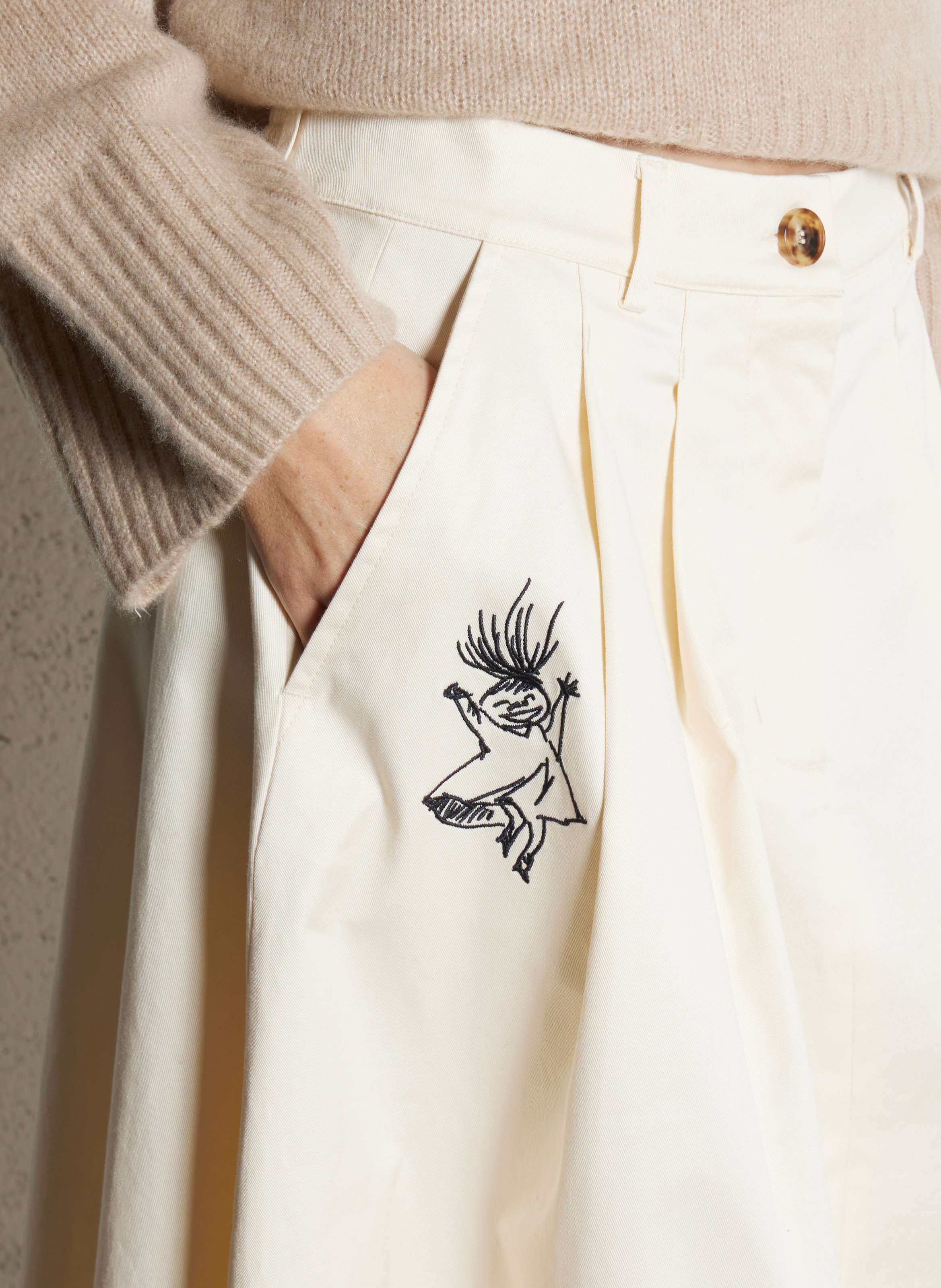 Cotton-blend midi skirt White