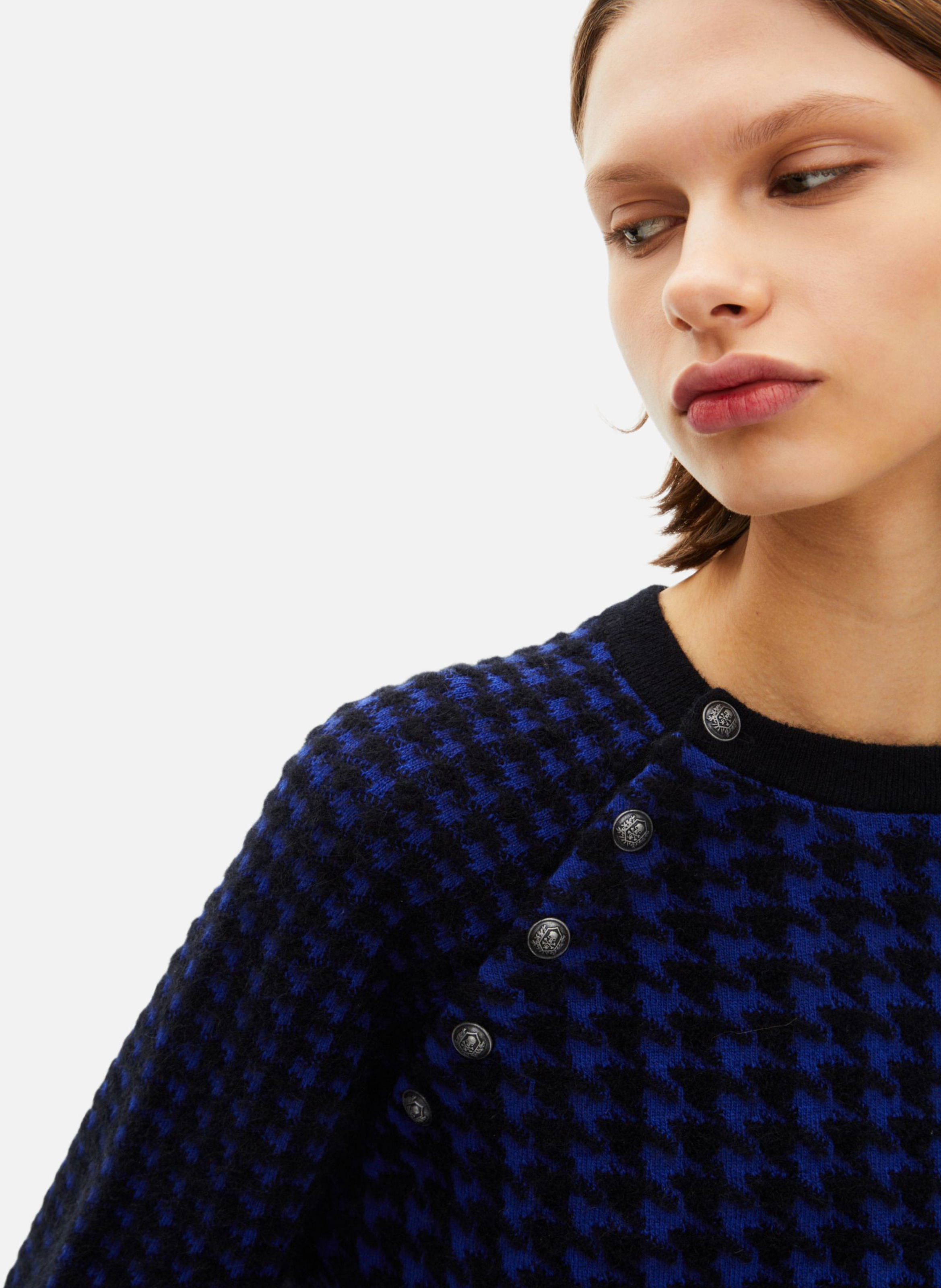 Houndstooth wool blend sweater. THE KOOPLES Black