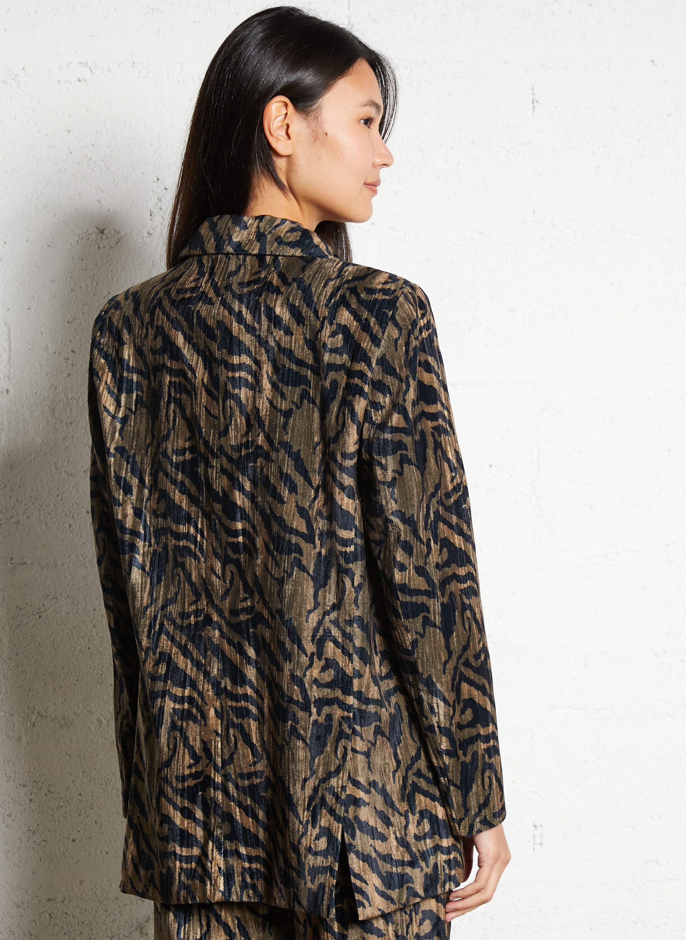 Veste tailleur imprimée en velours SEE U SOON Kaki