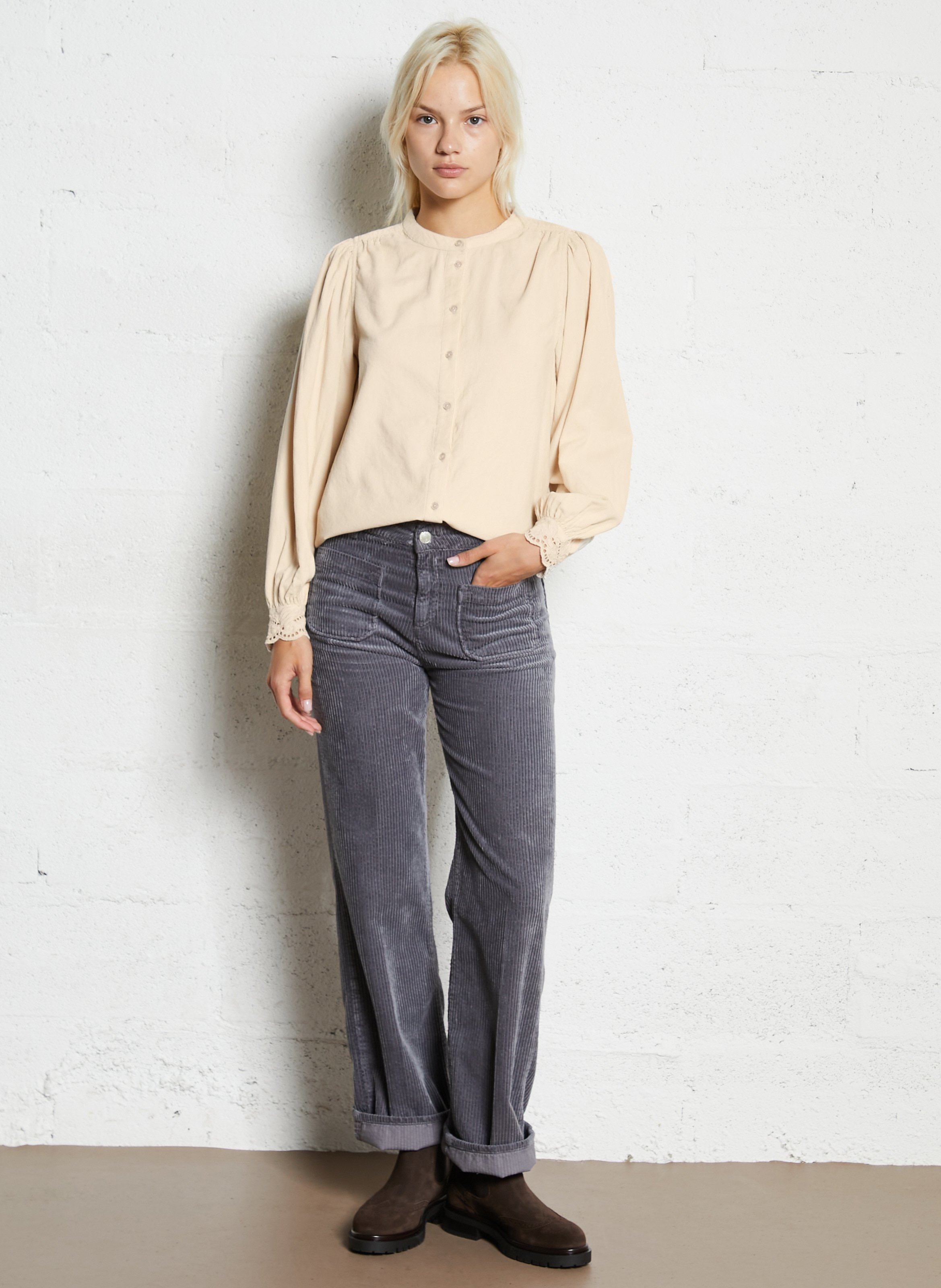 Blouse col rond en velours côtelé MAISON 123 Beige