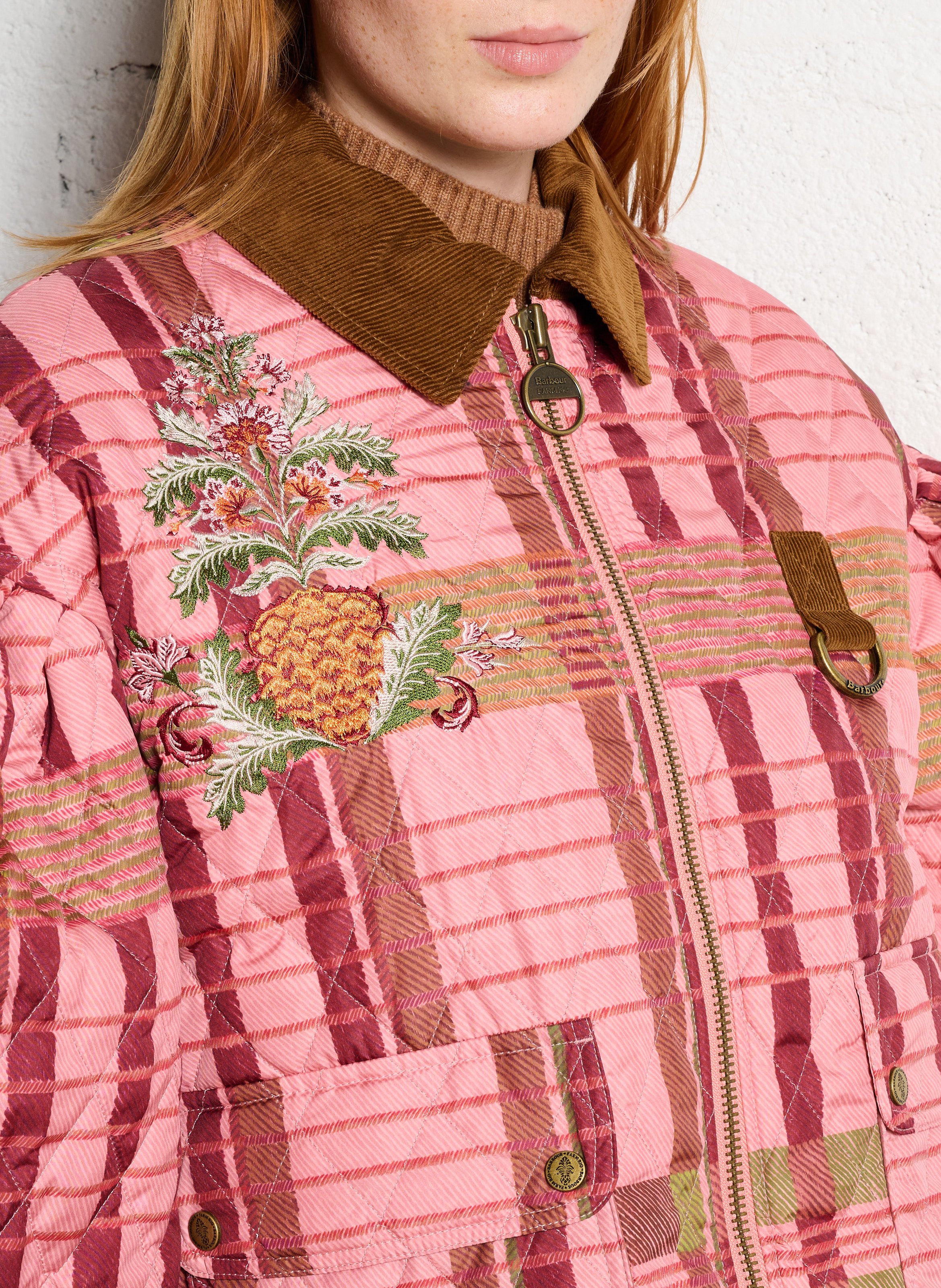 Doudoune col classique imprimé BARBOUR Rose