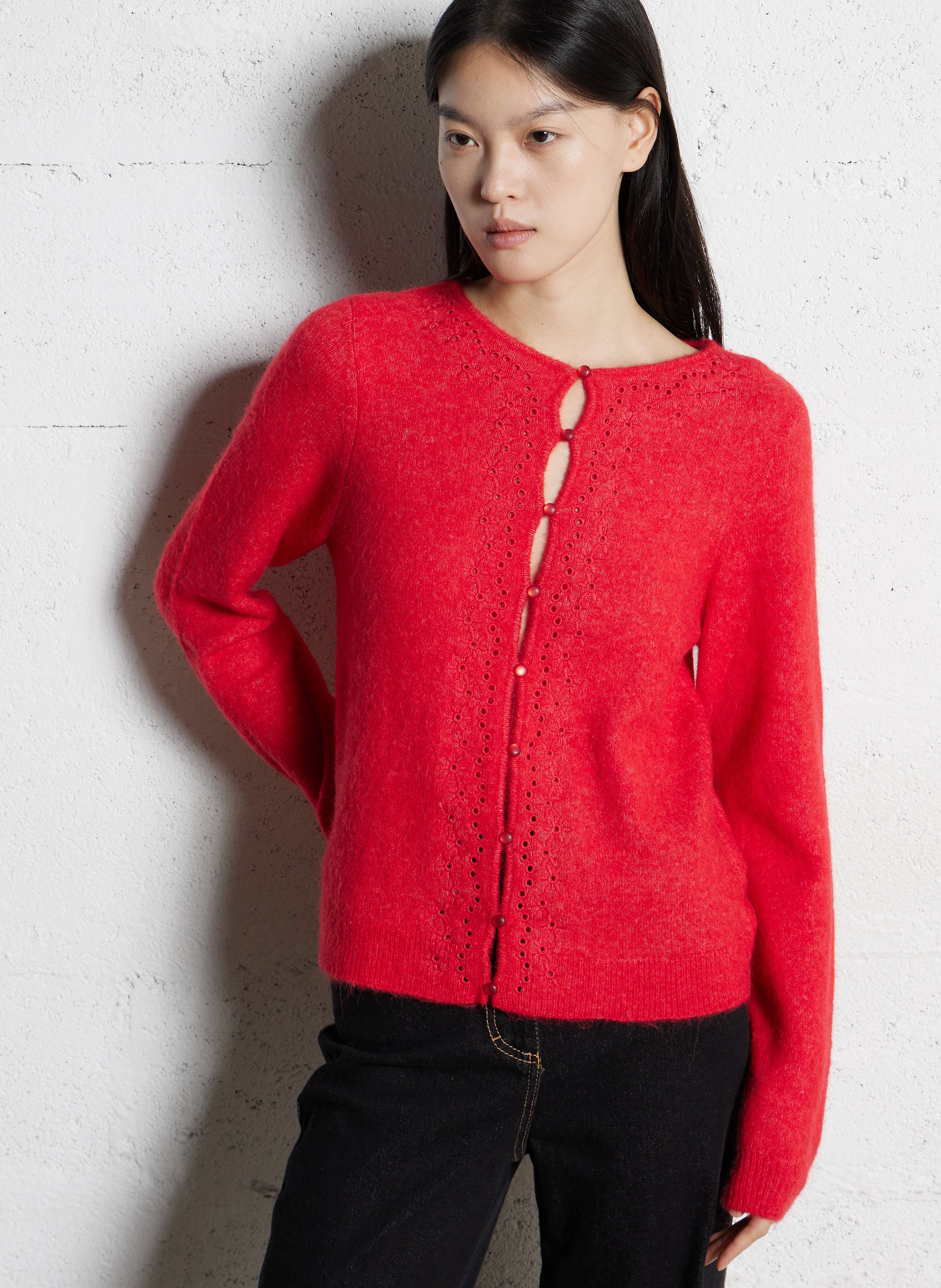 Gilet droit col rond en laine mélangée SUD EXPRESS Rouge