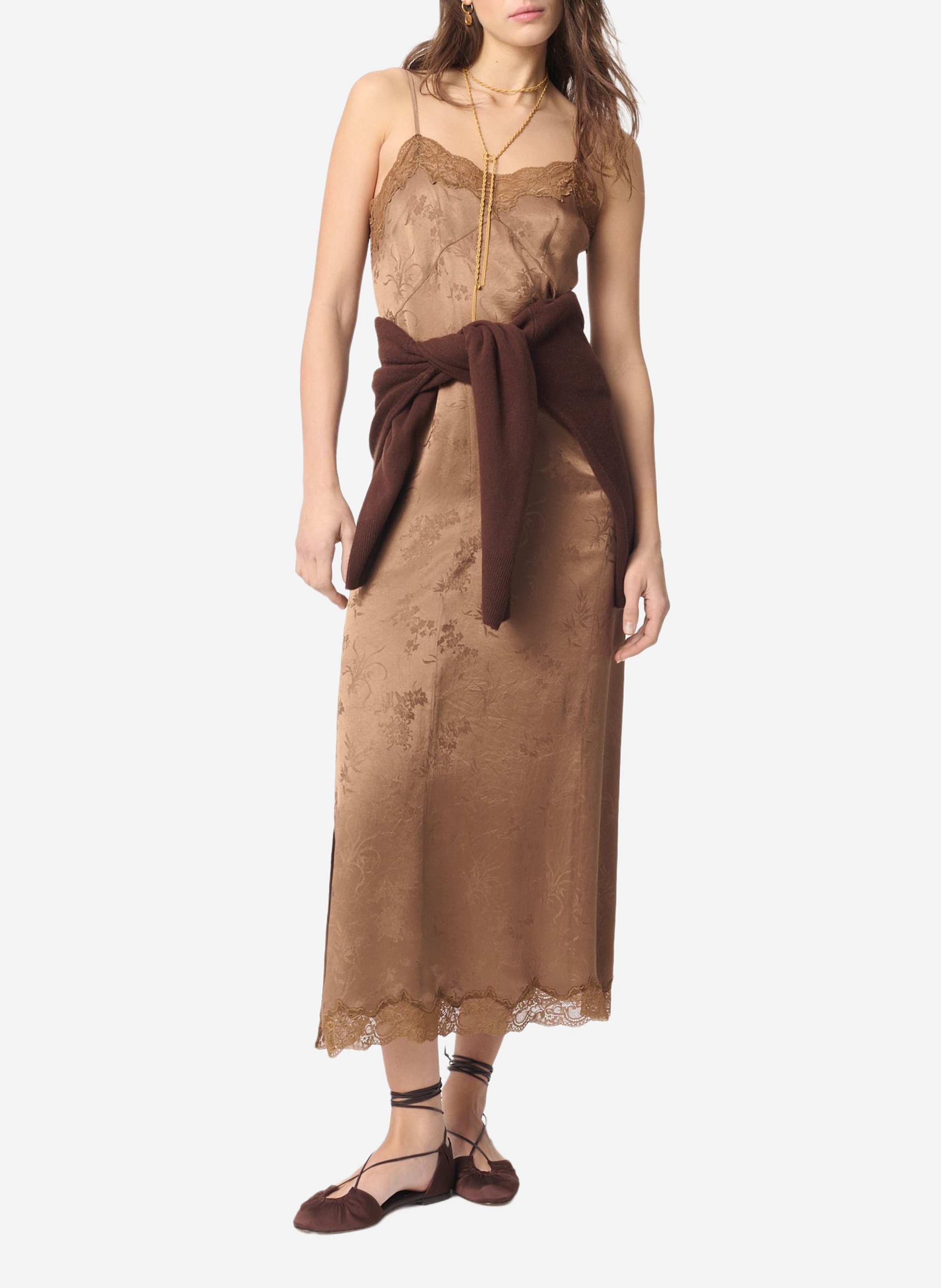 Long jacquard printed satin dress VANESSA BRUNO Brown