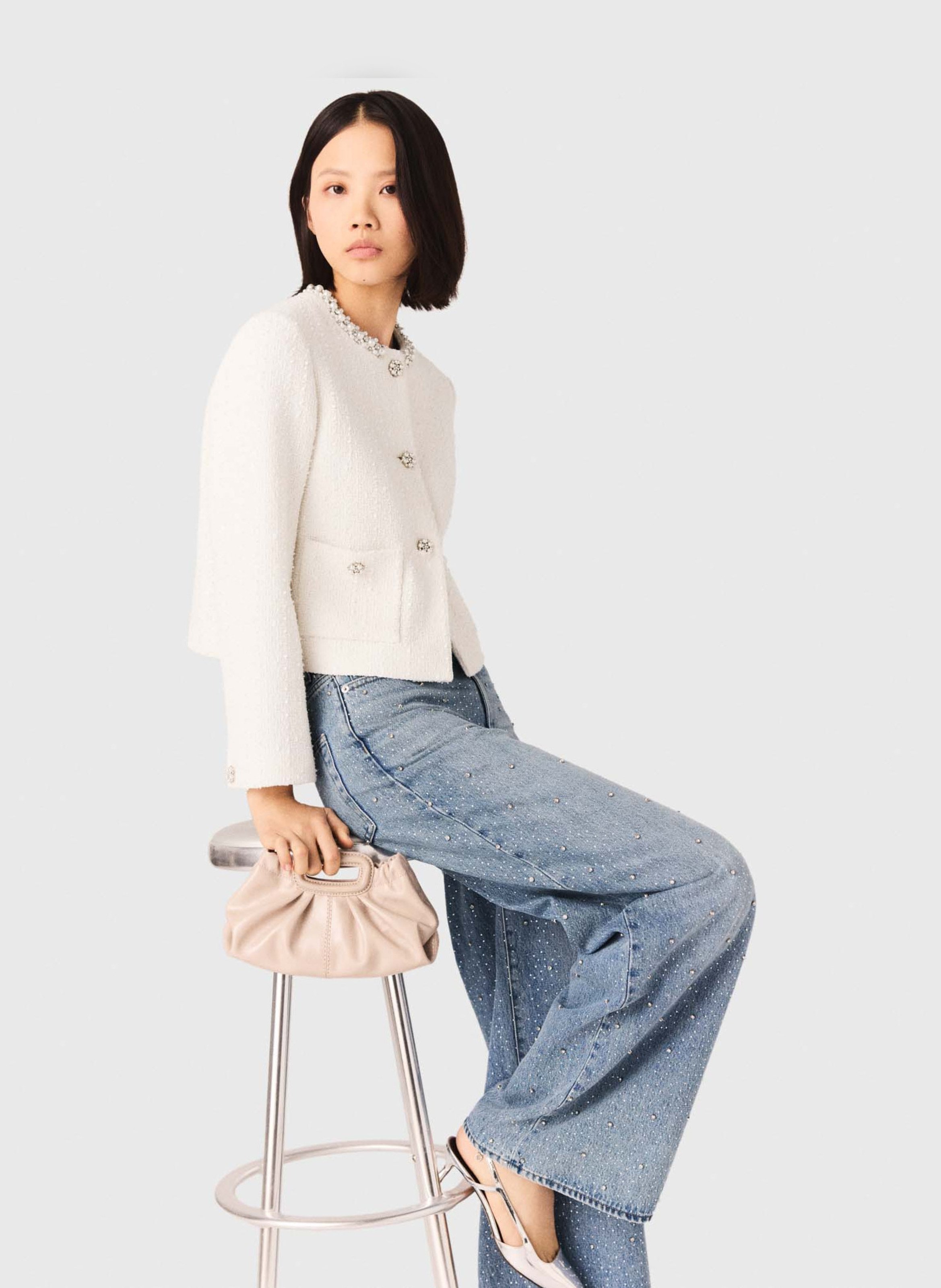 Veste col rond en coton mélangé MAJE Beige